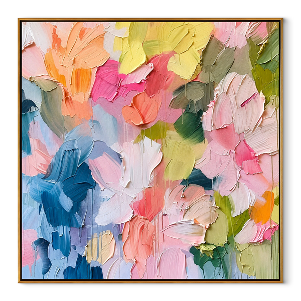 Garden Bloom Cascade – Colorful Floral Abstract Painting | Textured Square Bedroom Wall Art