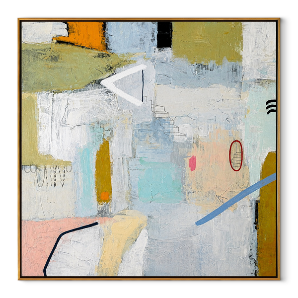 Quiet Studio Fragments – Neutral Geometric Abstract Painting | Modern Square Living Room Wall Art