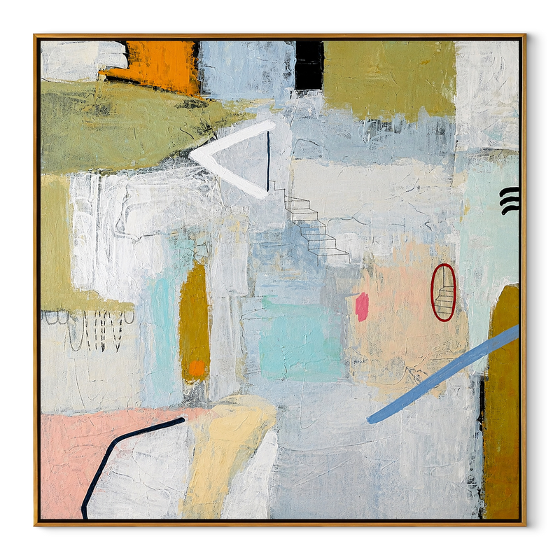 Quiet Studio Fragments – Neutral Geometric Abstract Painting | Modern Square Living Room Wall Art