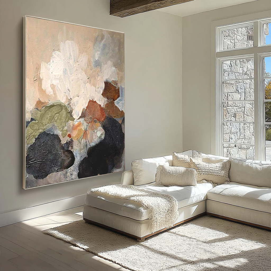 Earthen Bloom – Wabi-Sabi Impasto Abstract Painting | Primitive Vintage Entryway Art