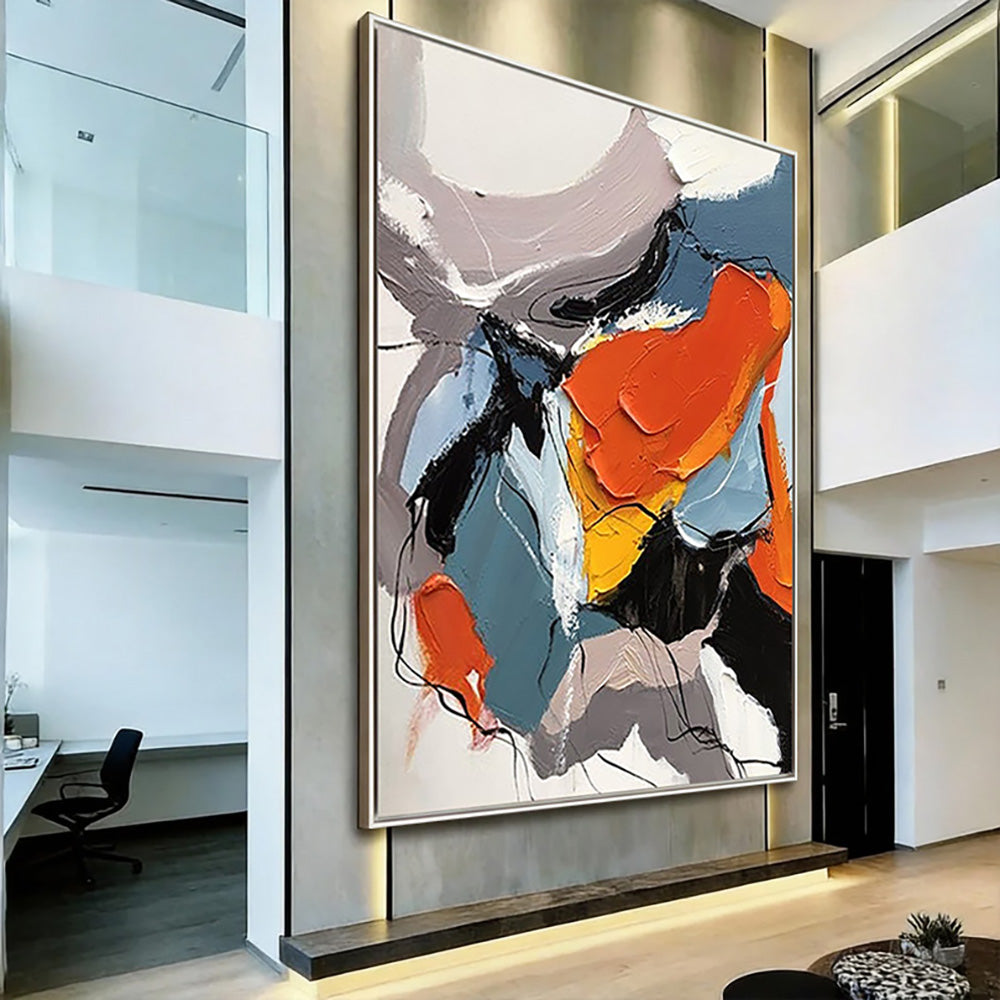 Vibrant Energy – Hand-Painted Bold Orange and Slate Grey Palette Knife Abstract Painting | Bold Abstract Palette Knife Living Room Art