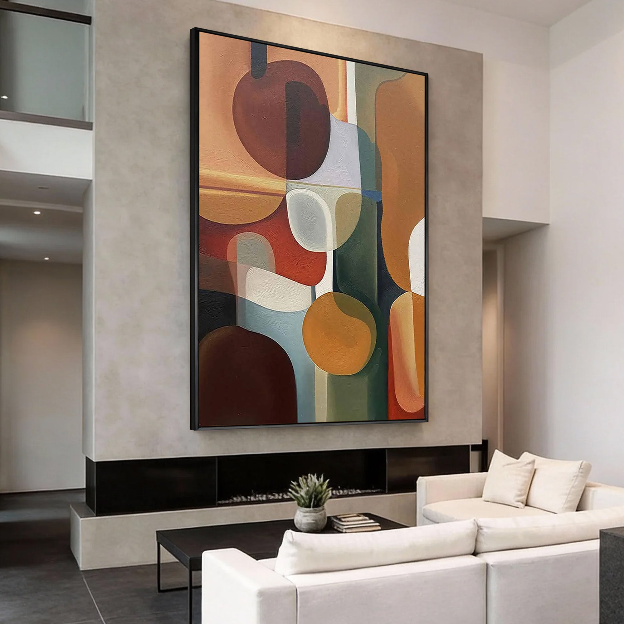 Retro Contour – Warm Earth Tone Geometric Abstract Painting | Modern Wabi-Sabi Living Room Art