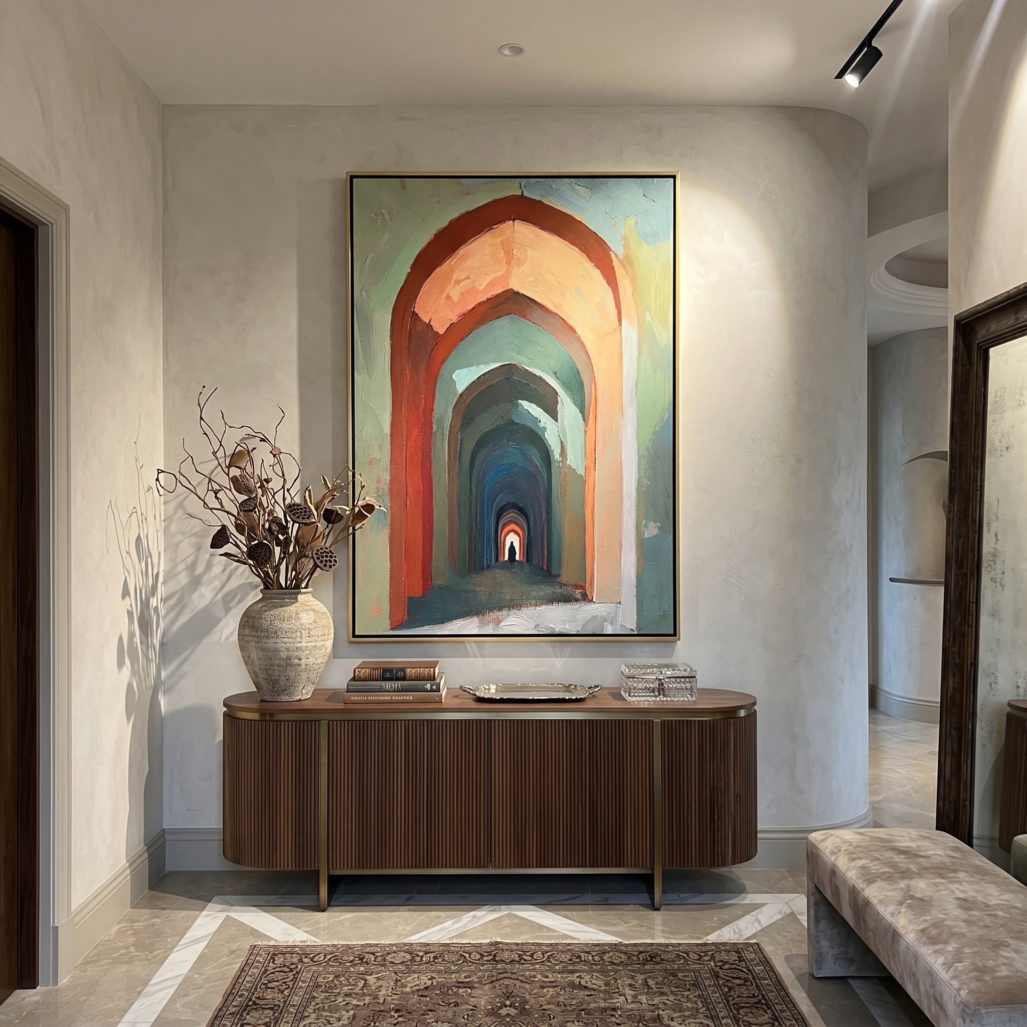 The Infinite Passage – Surrealistic Archway Architectural Painting | Modern Retro Home Office Art