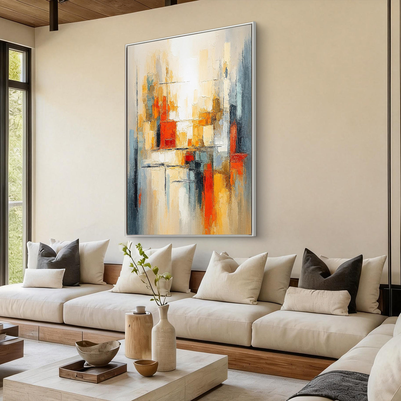 Urban Pulse – Bold Geometric Palette Knife Impasto Canvas Abstract Painting | Bold Abstract Palette Knife Living Room Art