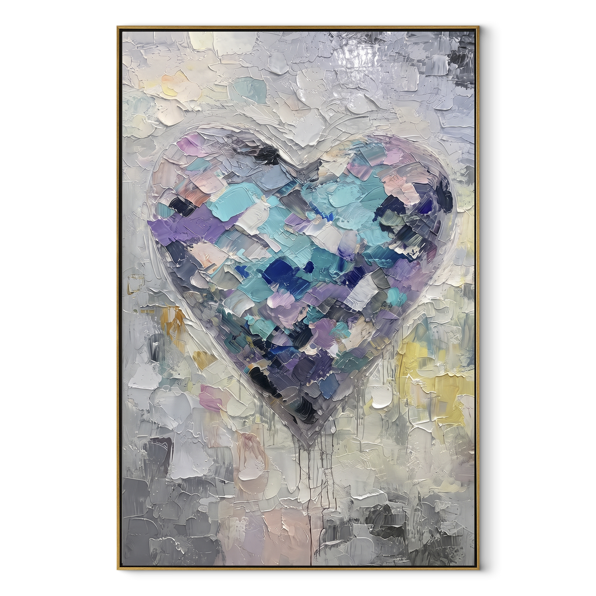 Lavender Heart Meets Pale Light – pastel textured heart painting, wood frame on white background