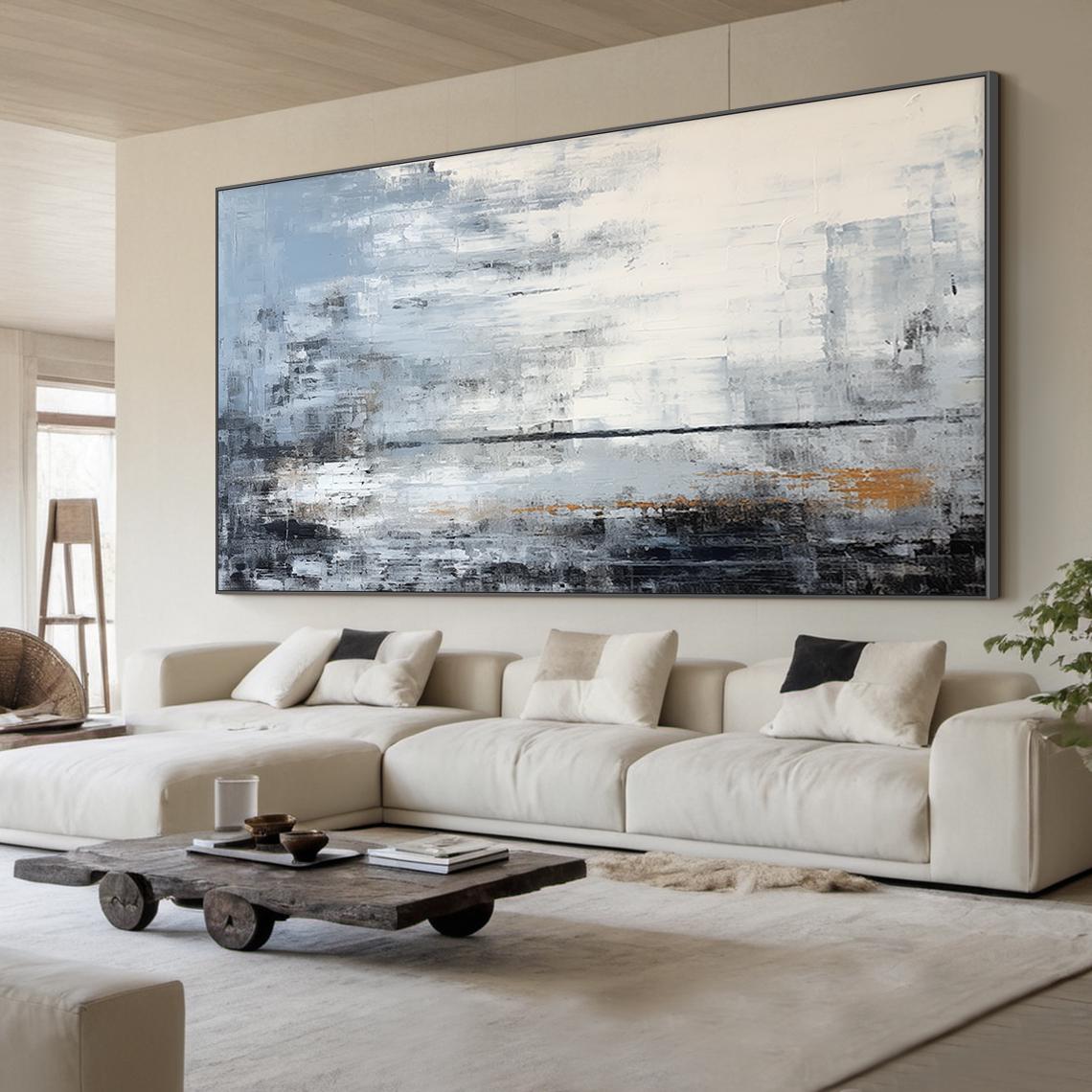 Urban Mist – Hand-Painted Grey and Gold Palette Knife Abstract Painting | Modern Abstract Living Room & Office Art