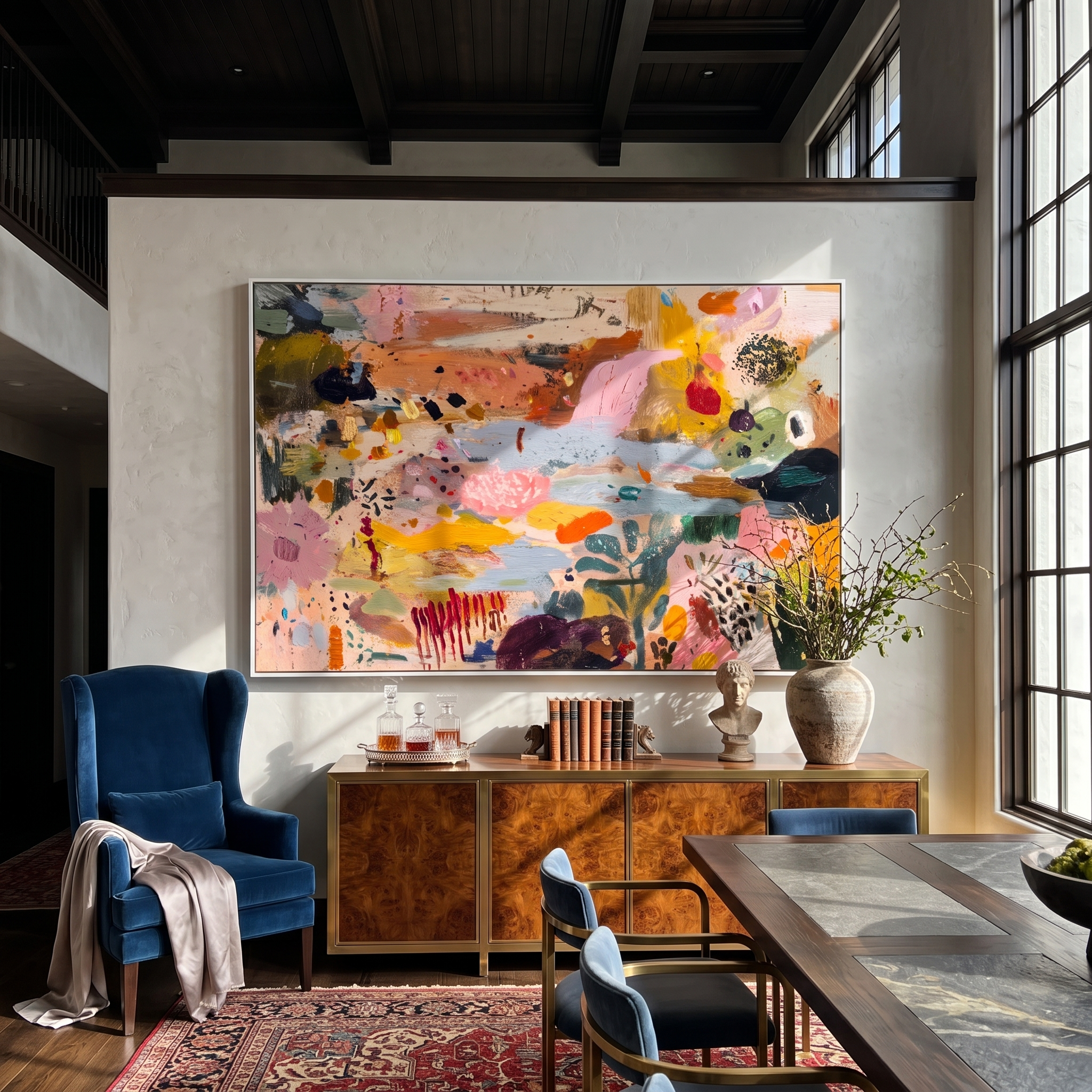 Wild Garden Burst – Colorful Abstract Expressionist Painting | Boho Chic Living Room Art