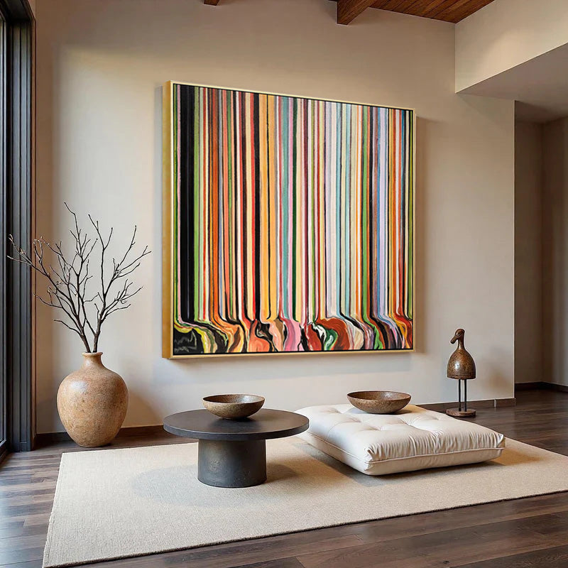 Melting Rainbow – Modern Avant-Garde Linear Painting | Vibrant Colorful Dining Room Art