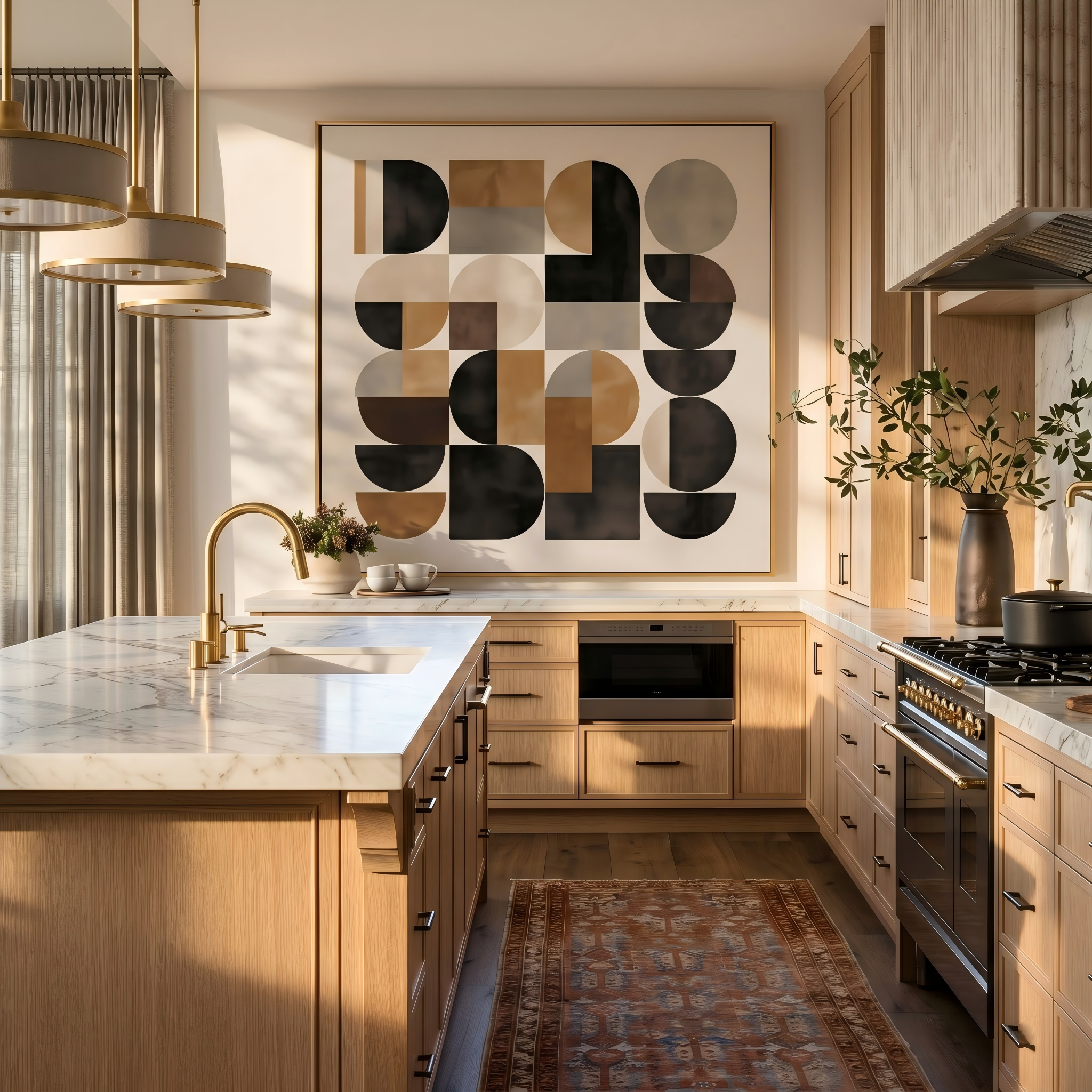 RETRO ECHO – Bauhaus-Inspired Earth-Tone Geometric Abstract Art | Mid-Century Modern Living Room Art