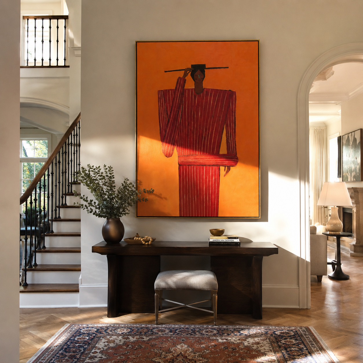 Scarlet Gesture Holds Heat displayed in a warm contemporary interior