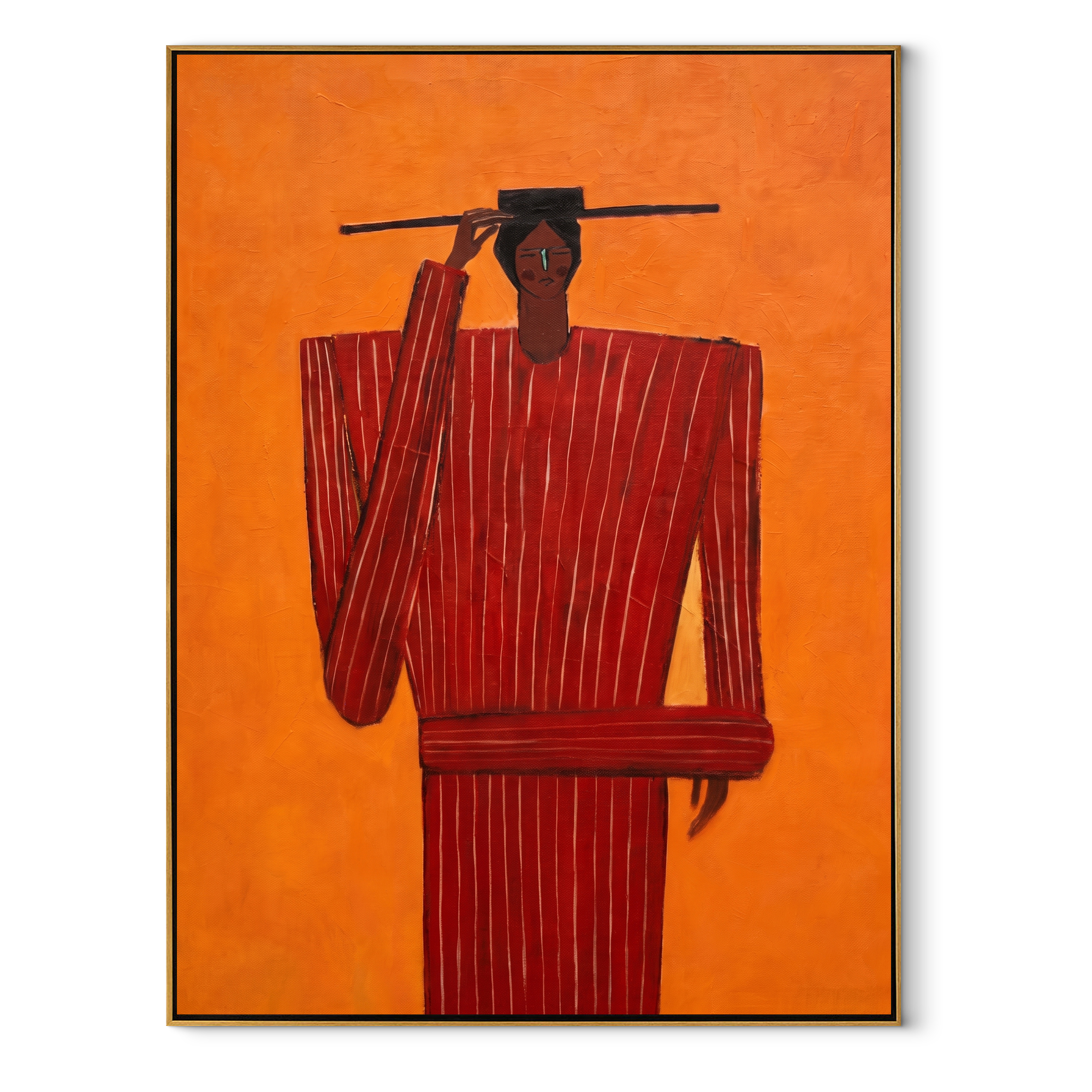 Scarlet Gesture Holds Heat abstract figurative textured painting, vertical canvas artwork