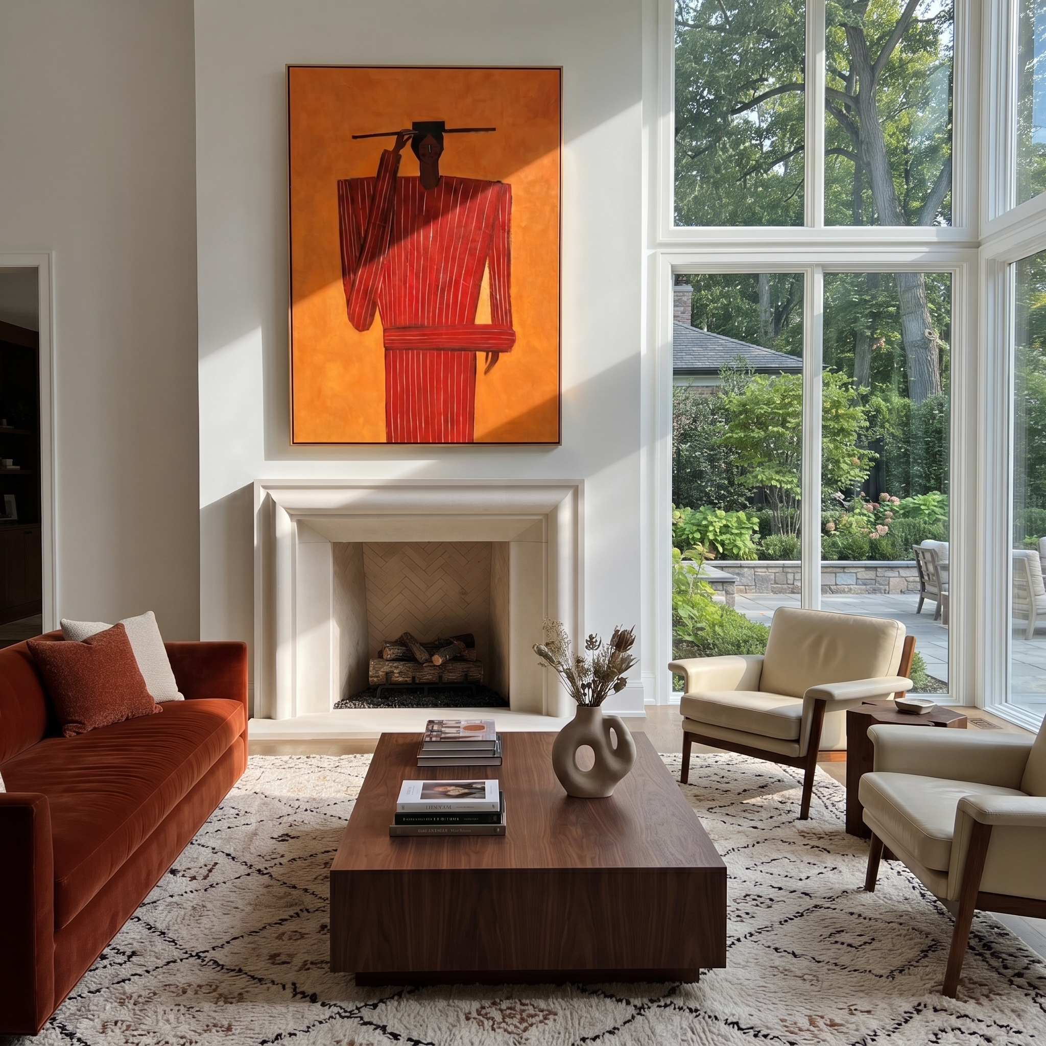 Scarlet Gesture Holds Heat styled with neutral modern furnishings