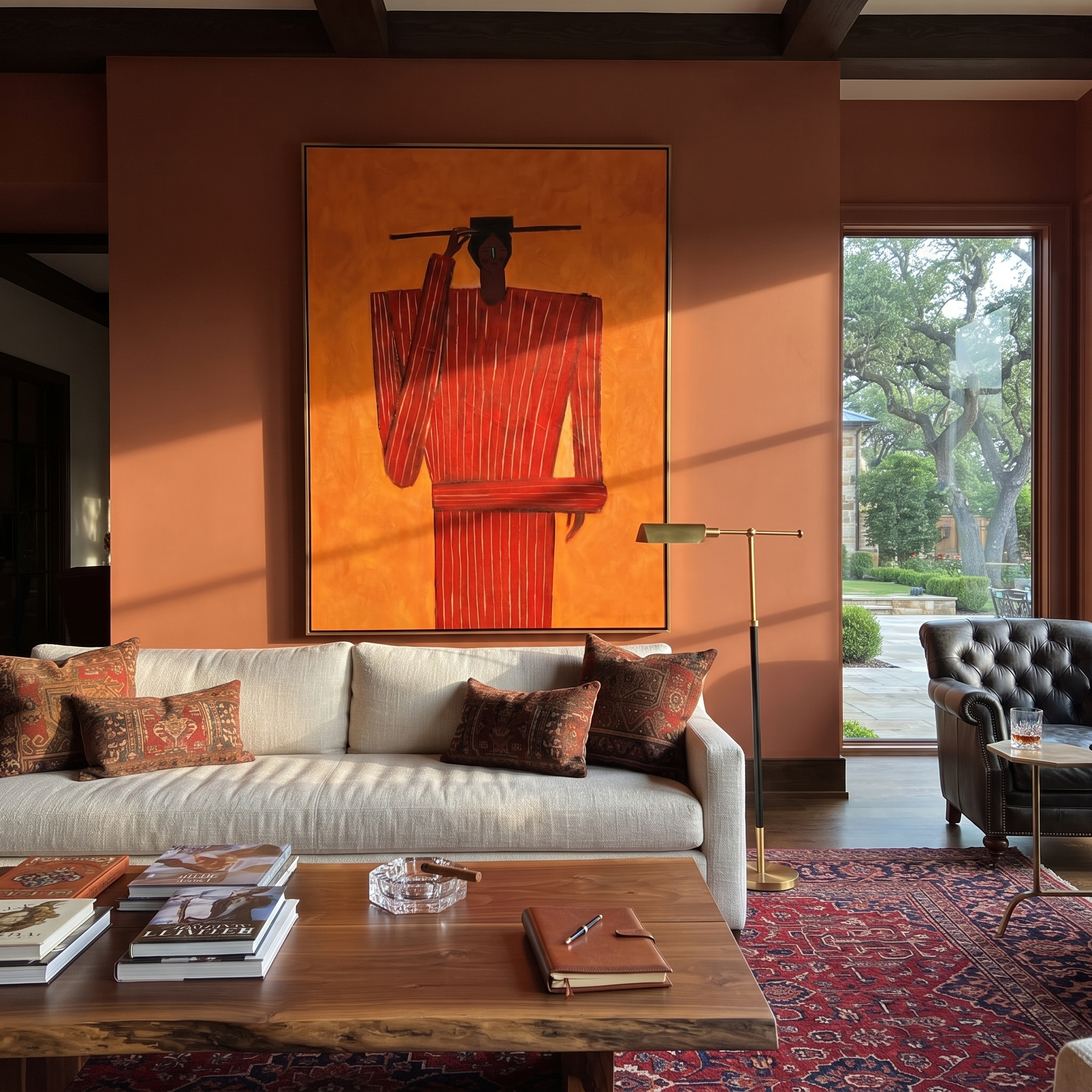 Scarlet Gesture Holds Heat presented above a contemporary console