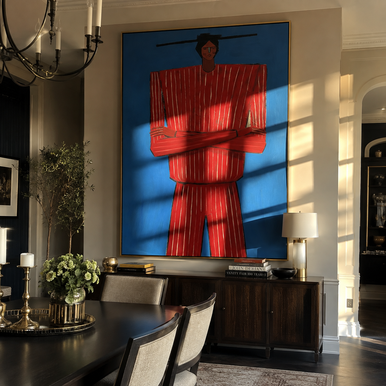 Blue Holds Crimson Still displayed as a modern room focal point
