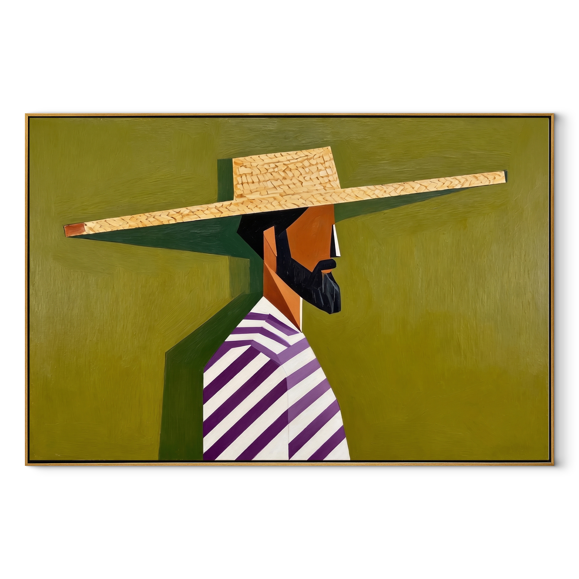 Straw Brim Crosses Olive abstract figurative textured painting, horizontal canvas artwork