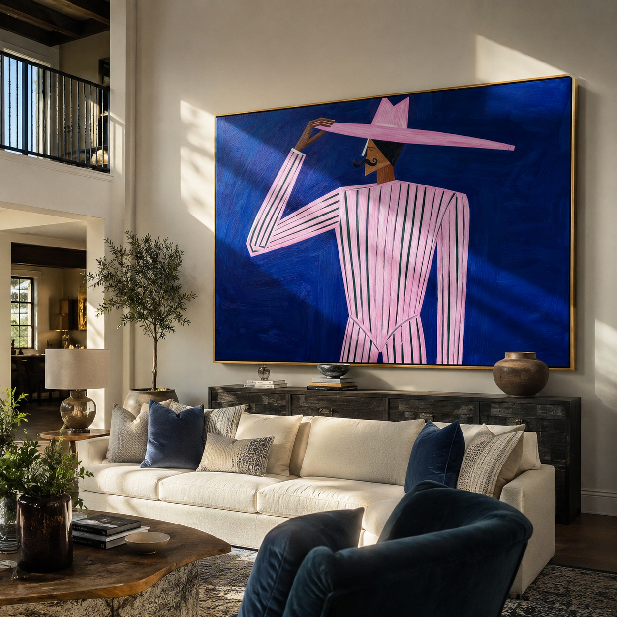 Pink Brim Meets Midnight displayed in a warm contemporary interior