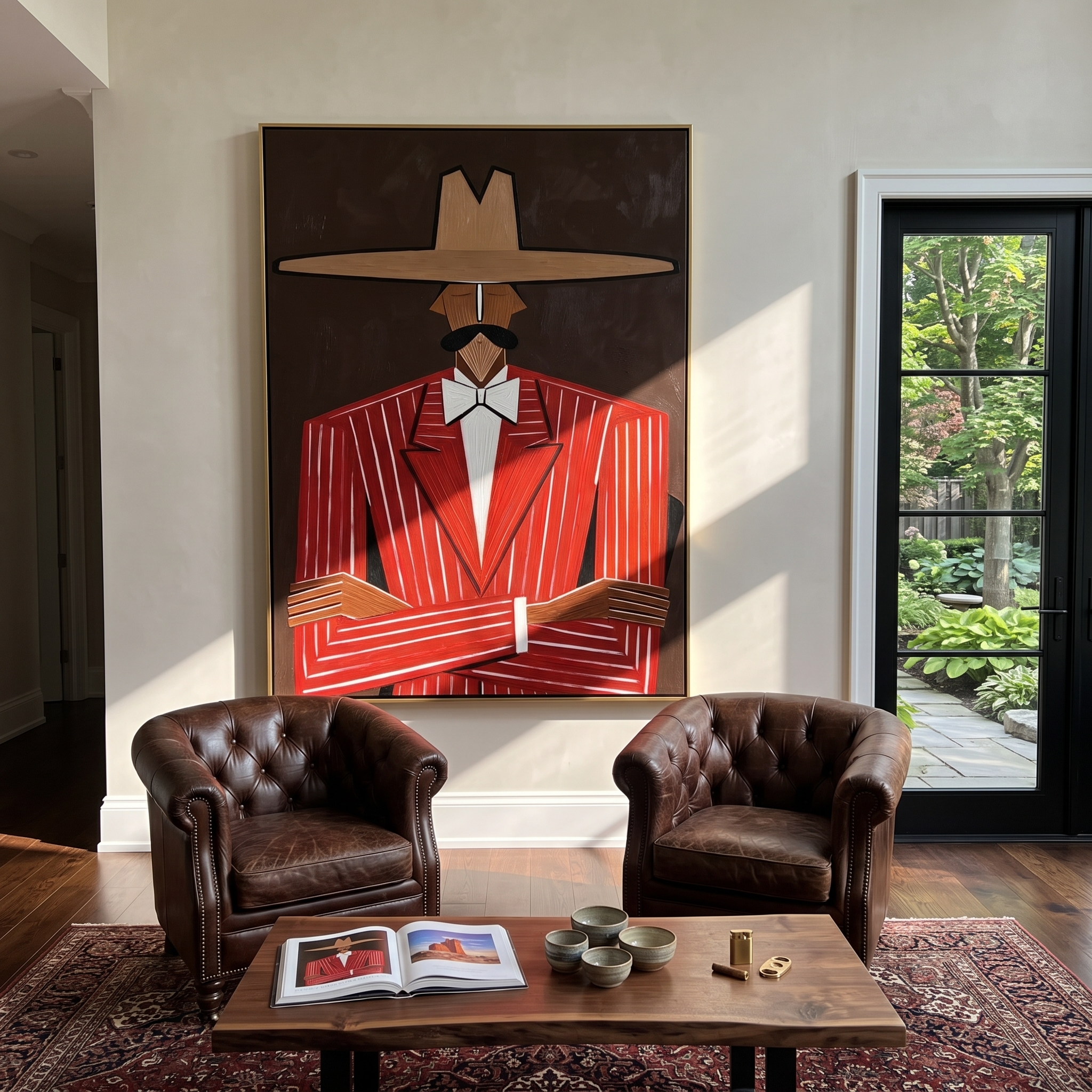 Pinstripes Guard the Dark displayed in a warm contemporary interior