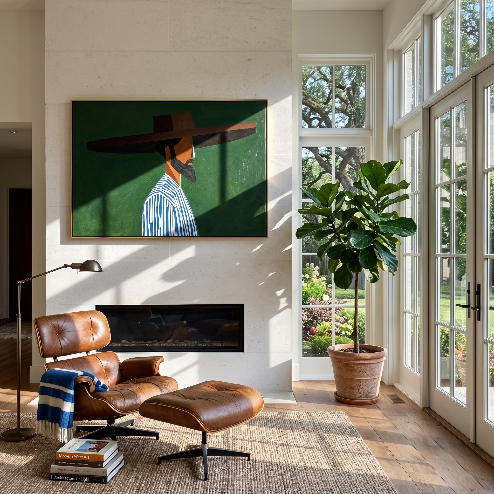 Green Silence Faces Sideways displayed in a warm contemporary interior
