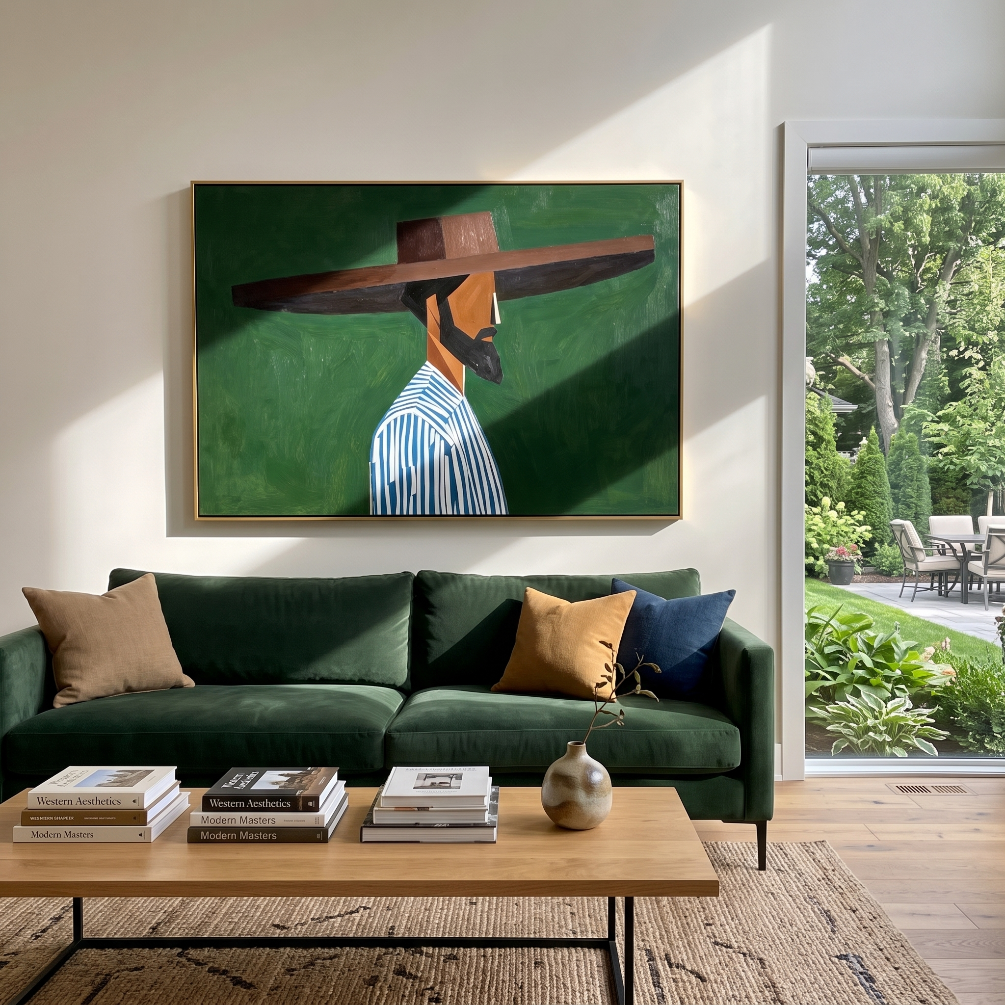 Green Silence Faces Sideways styled with neutral modern furnishings