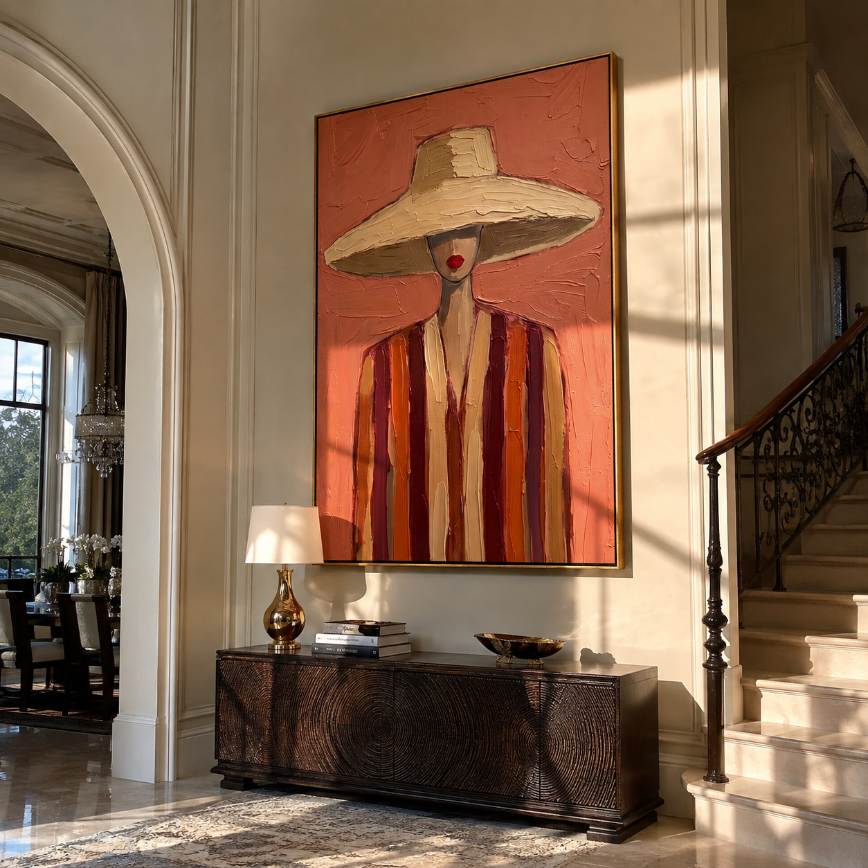 Coral Shade Hides Noon displayed in a warm contemporary interior