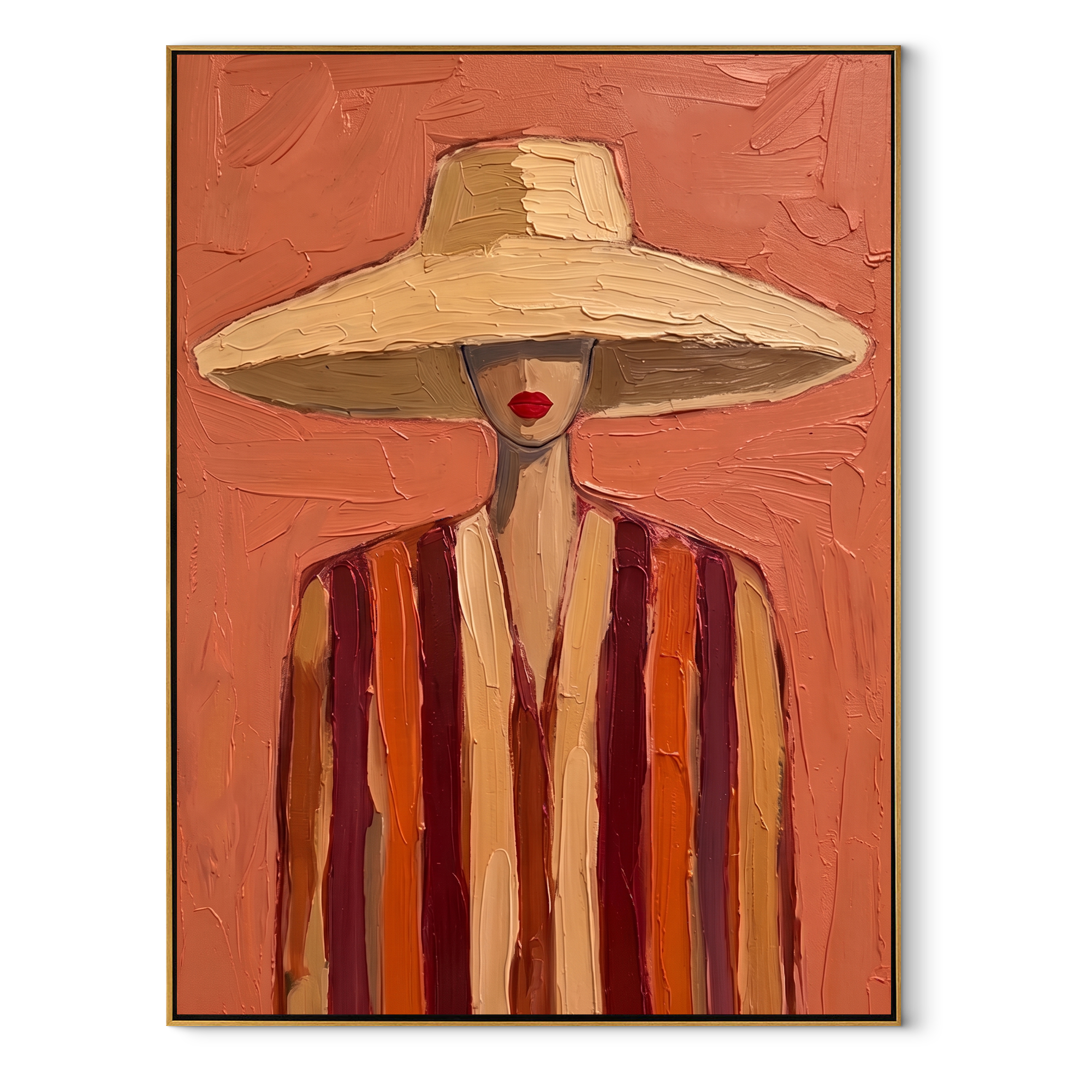 Coral Shade Hides Noon abstract figurative textured painting, vertical canvas artwork