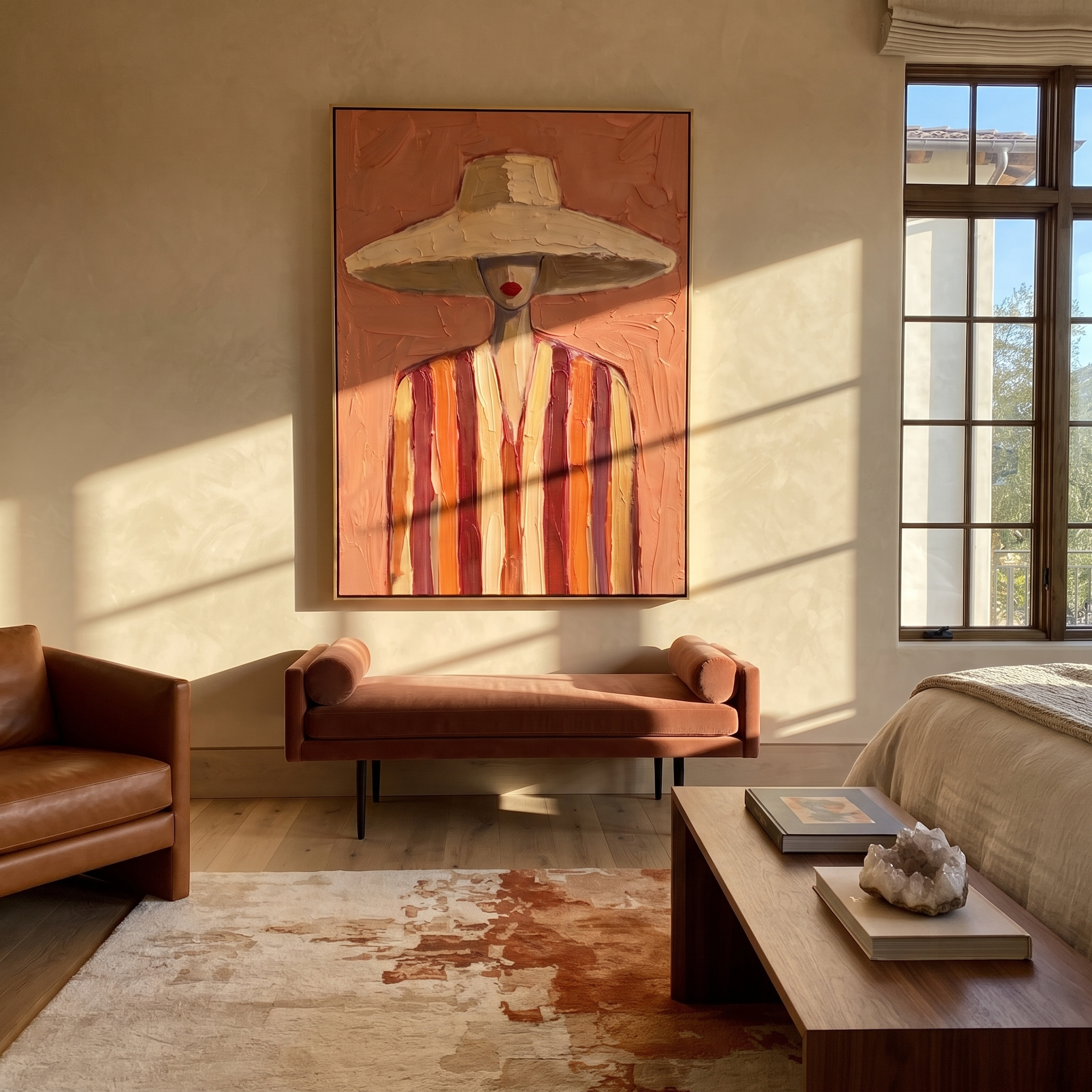 Coral Shade Hides Noon styled in a layered residential interior