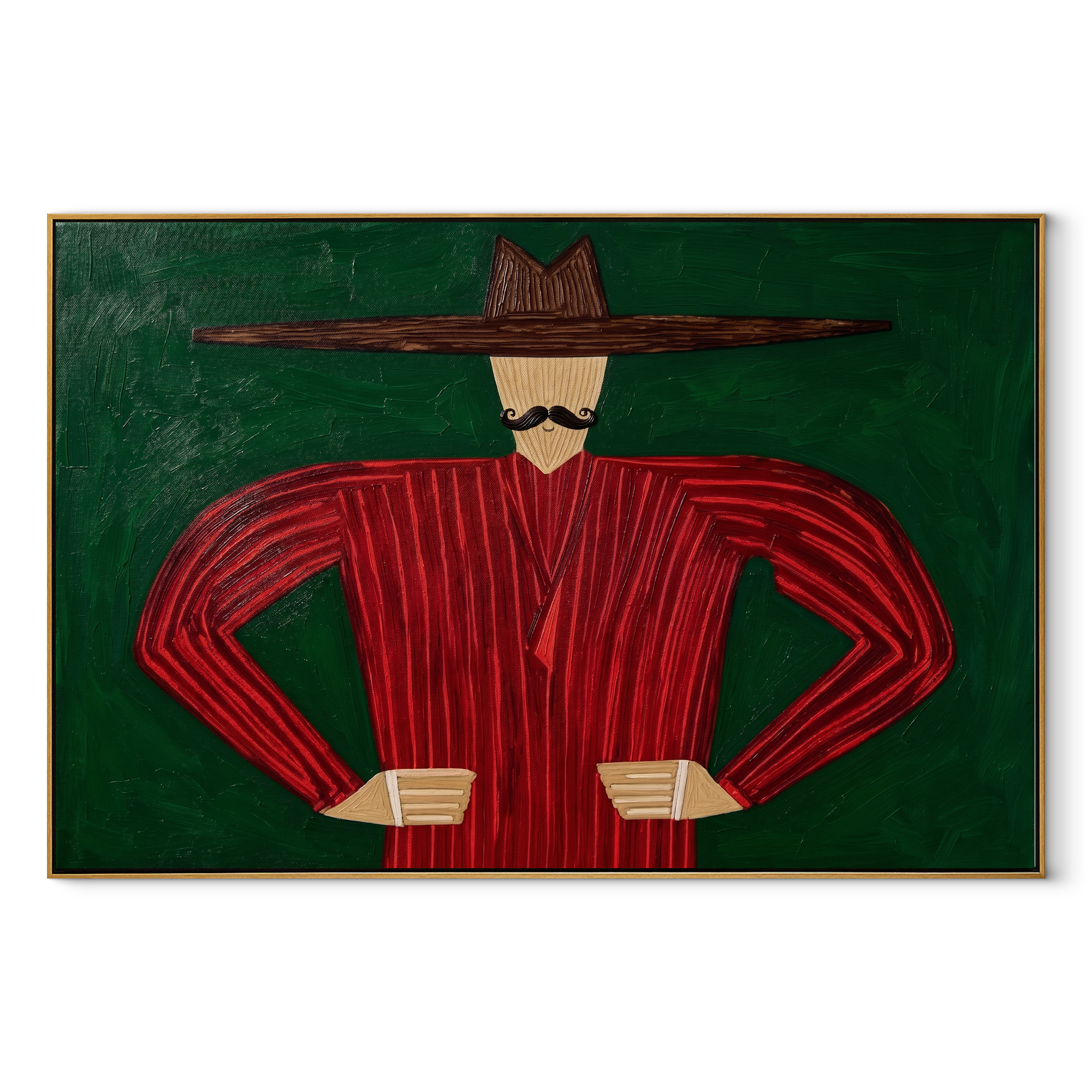 Red Angles Stand Ready abstract figurative textured painting, horizontal canvas artwork