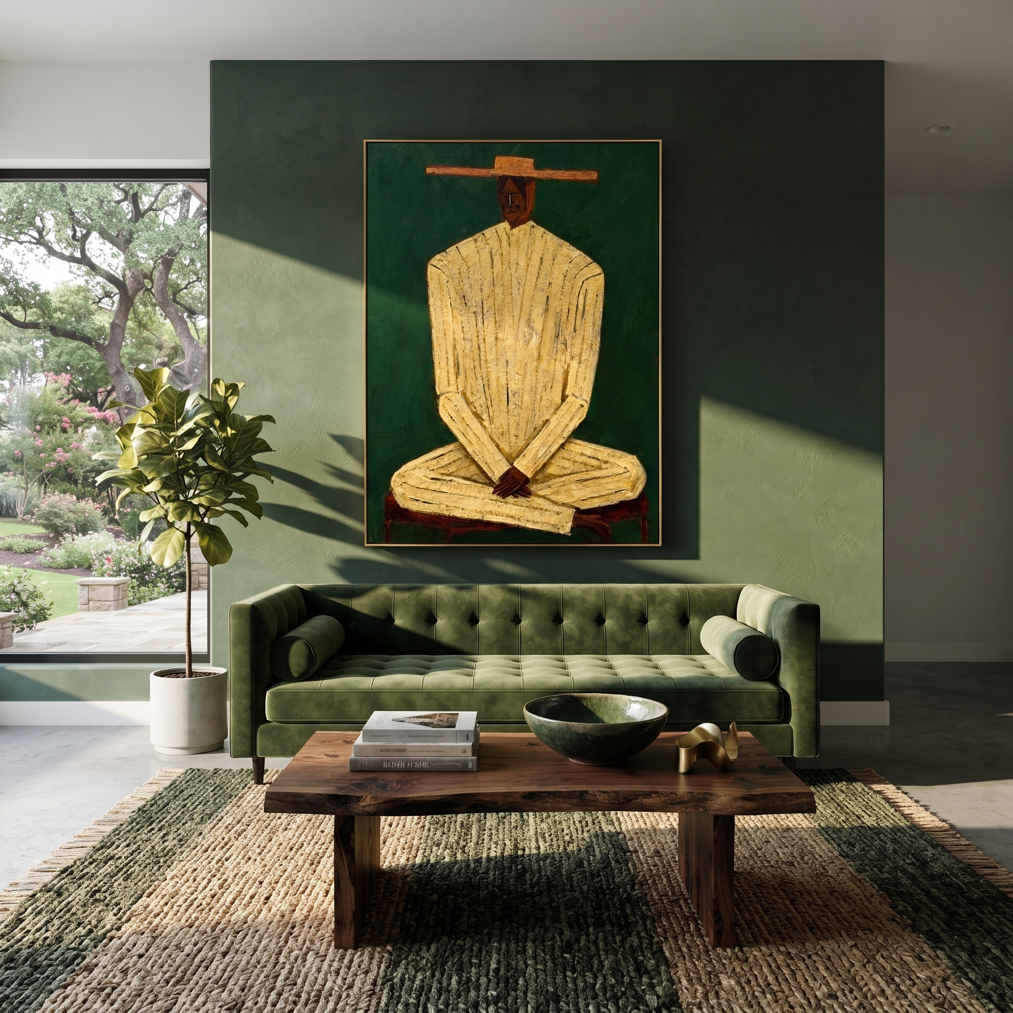 Cream Figure Grounds Green styled with neutral modern furnishings