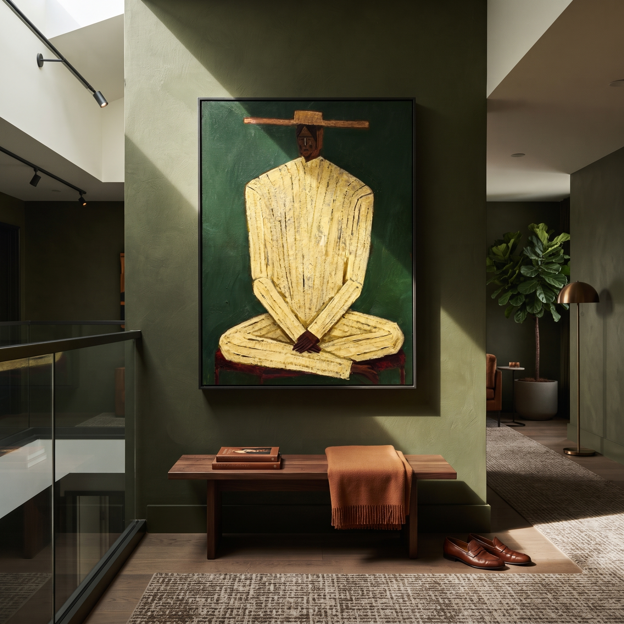 Cream Figure Grounds Green presented above a contemporary console