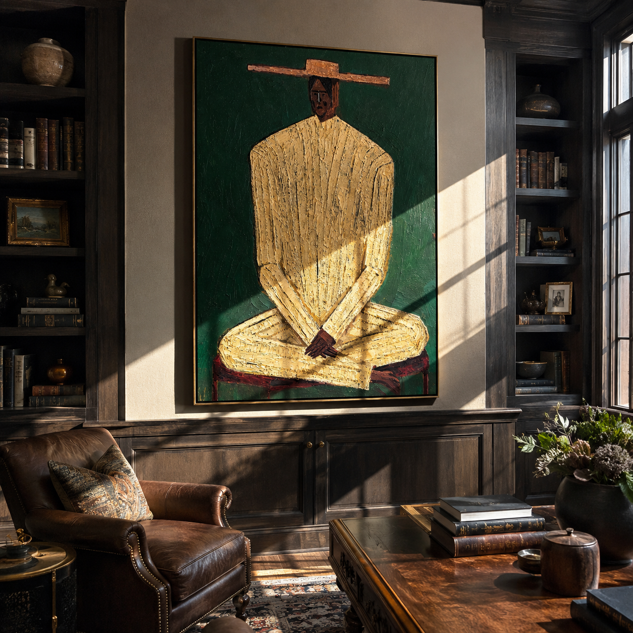 Cream Figure Grounds Green displayed as a modern room focal point