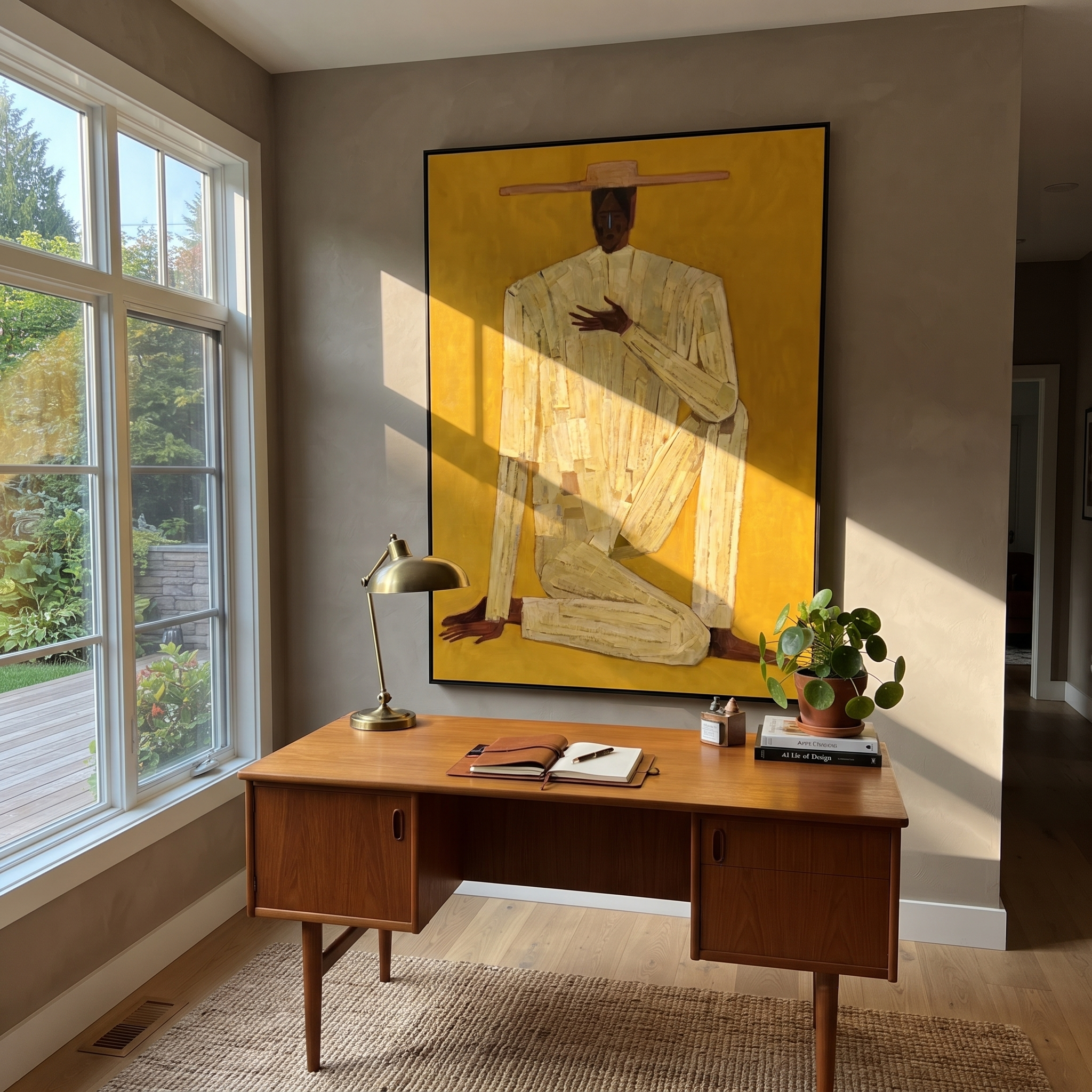 Golden Stillness Kneels Down displayed as a modern room focal point