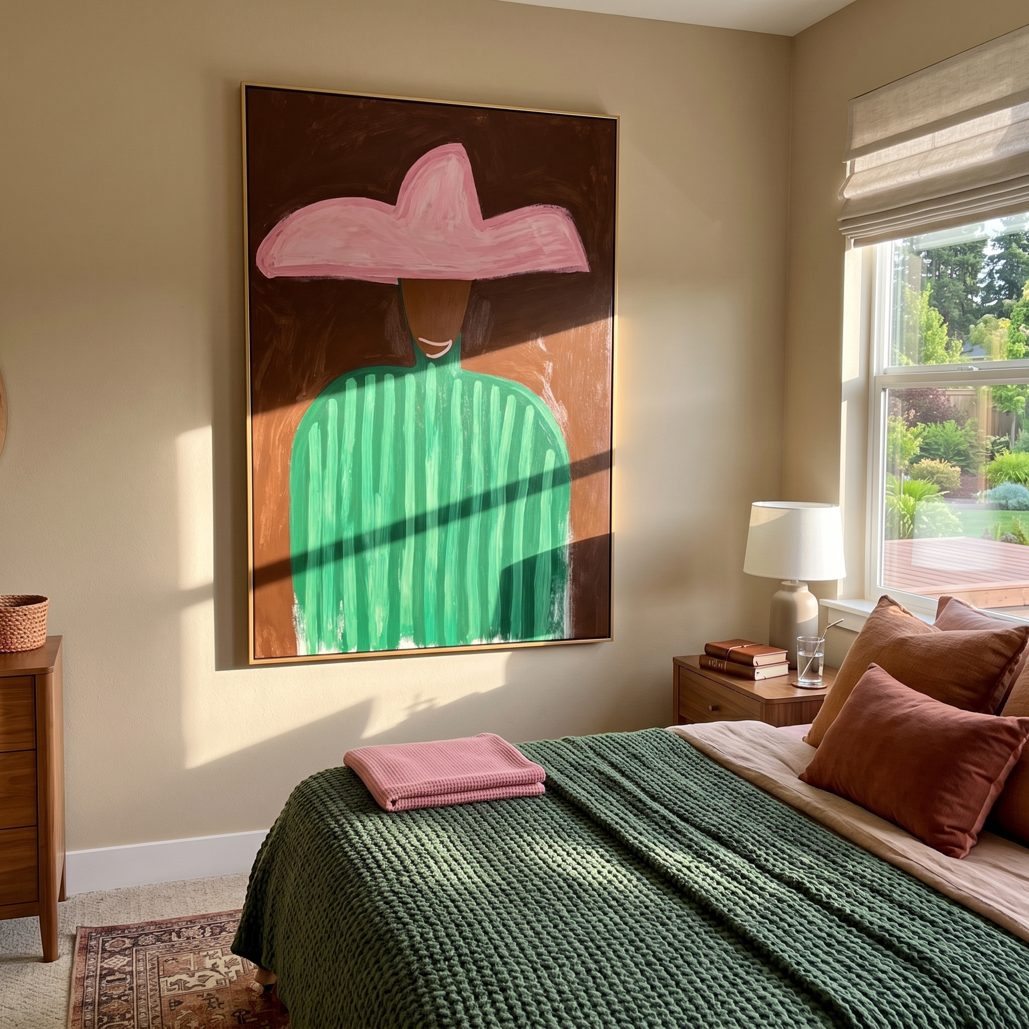 Pink Crown Greens Night displayed in a warm contemporary interior