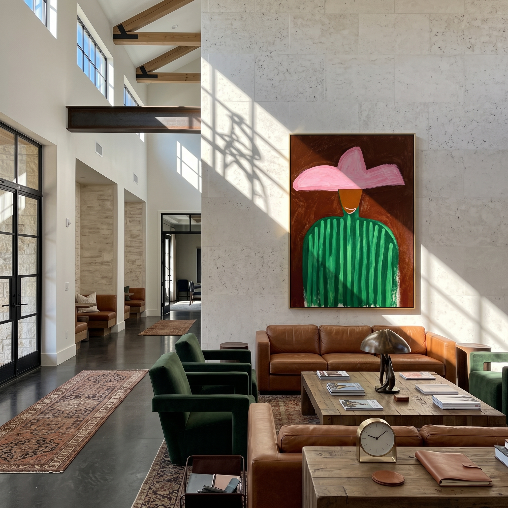 Pink Crown Greens Night styled with neutral modern furnishings