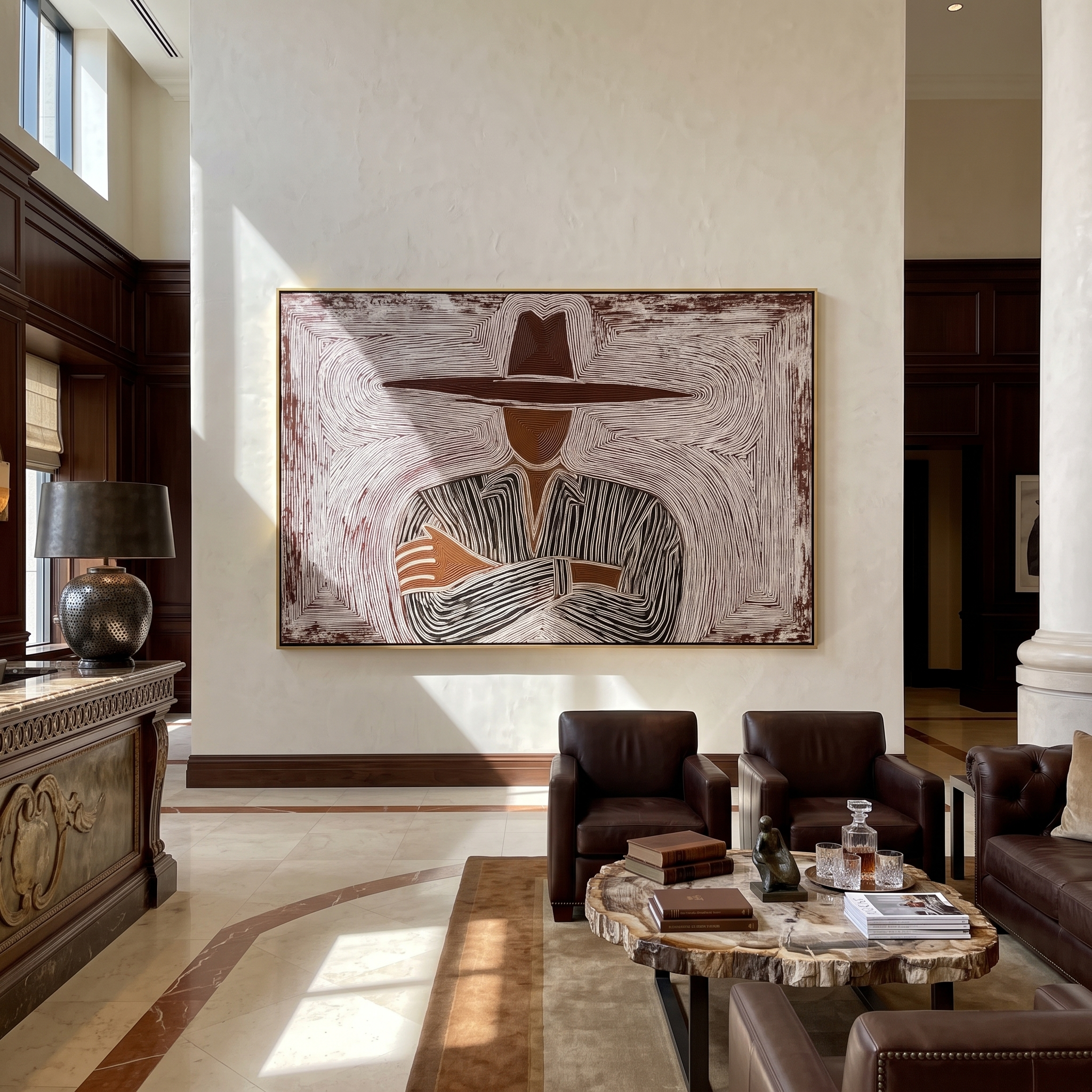 Brown Lines Cross Calm displayed as a modern room focal point