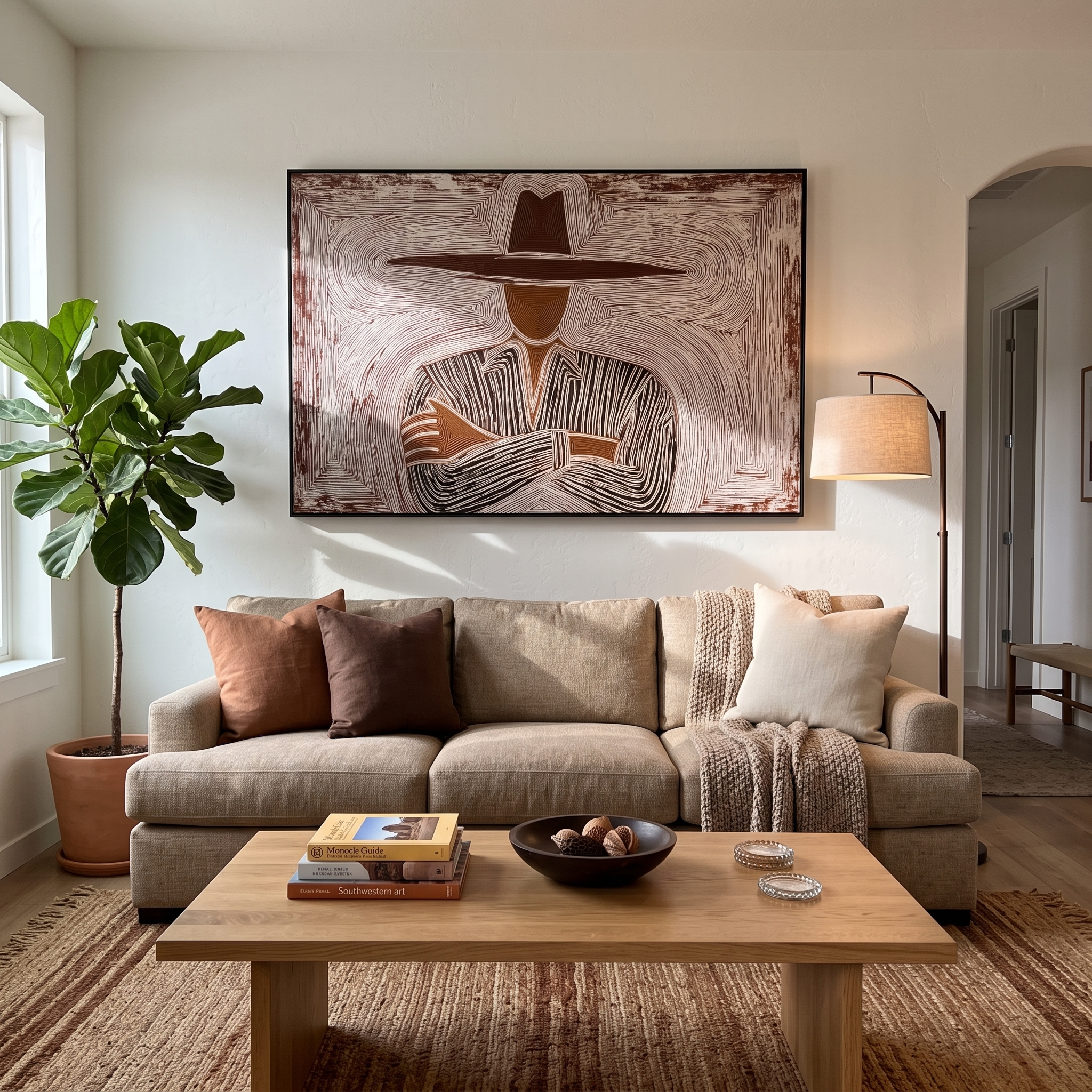 Brown Lines Cross Calm styled in a layered residential interior