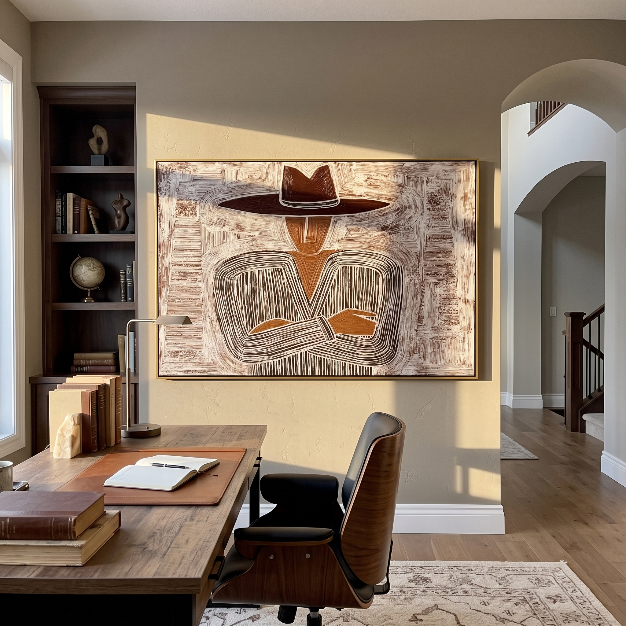 Quiet Stripes Lock Hands displayed in a warm contemporary interior