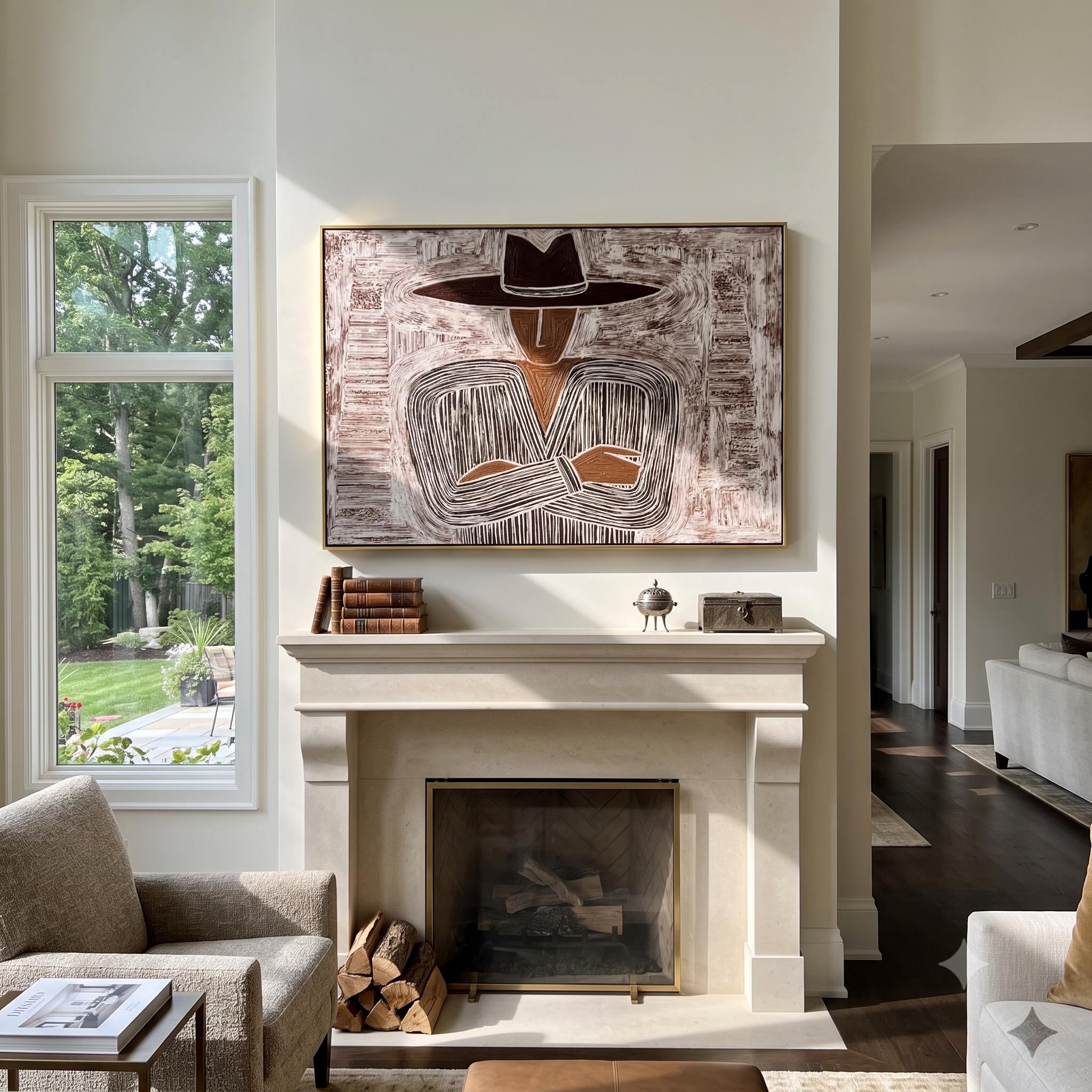 Quiet Stripes Lock Hands styled with neutral modern furnishings