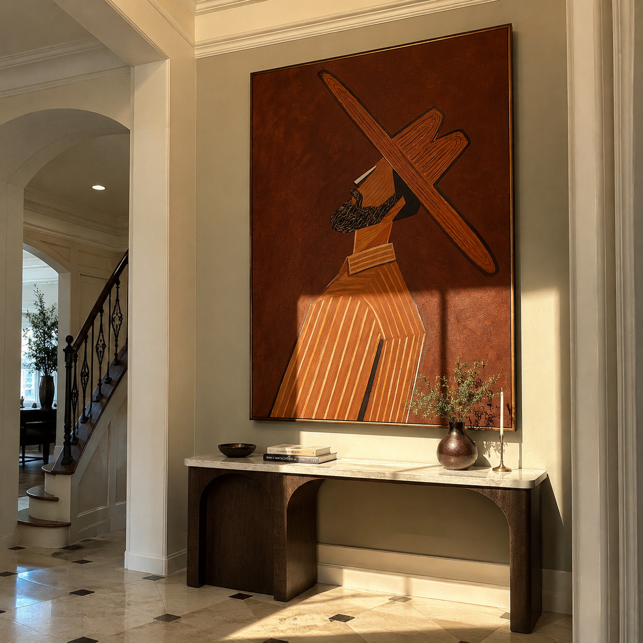 Long Brim Cuts Umber displayed in a warm contemporary interior