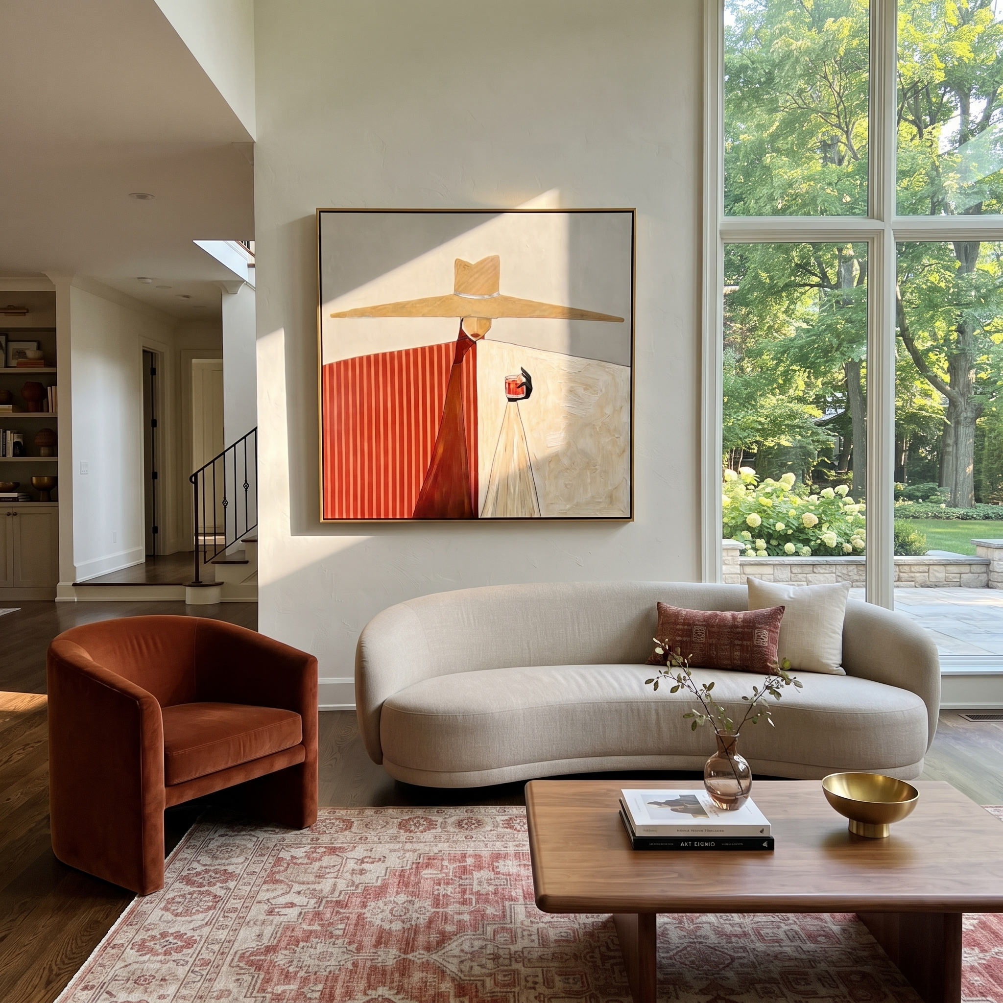 Red White Share Noon presented above a contemporary console