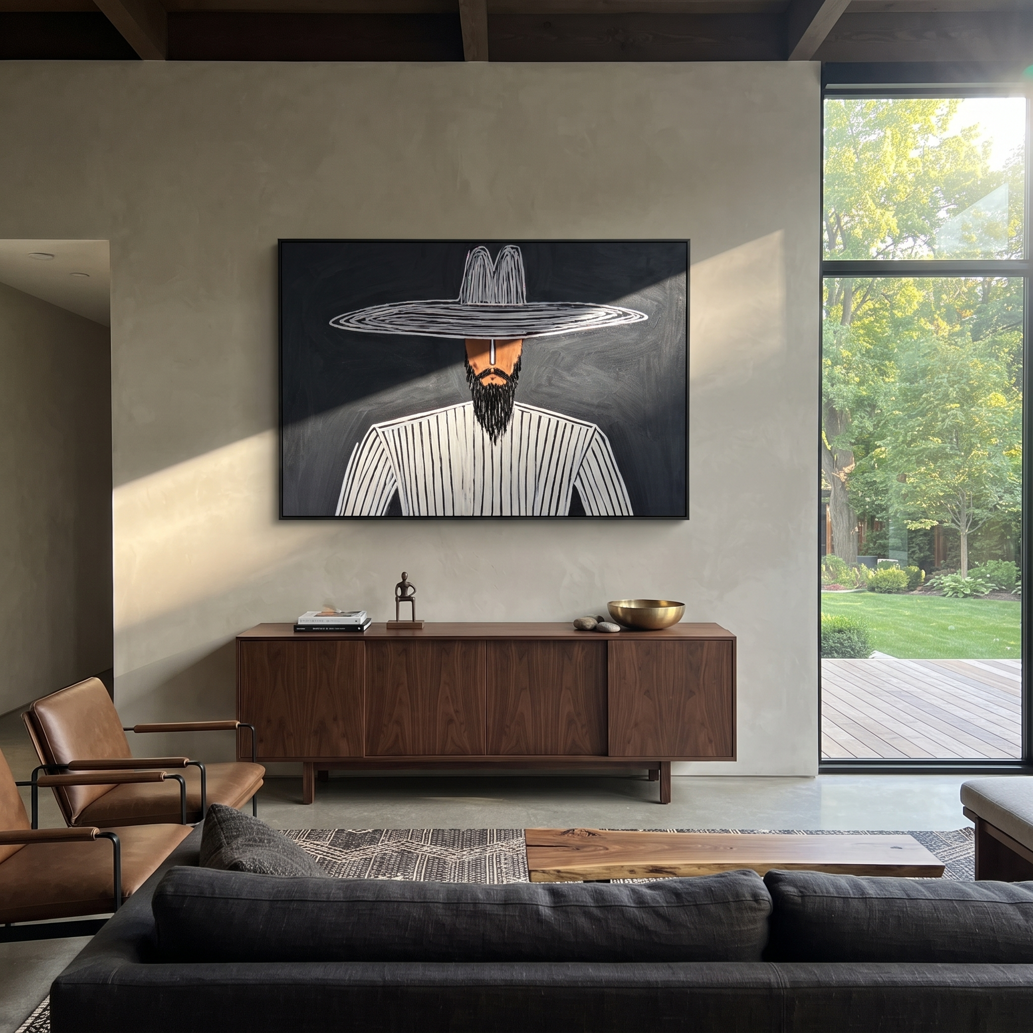 White Rings Frame Silence styled with neutral modern furnishings