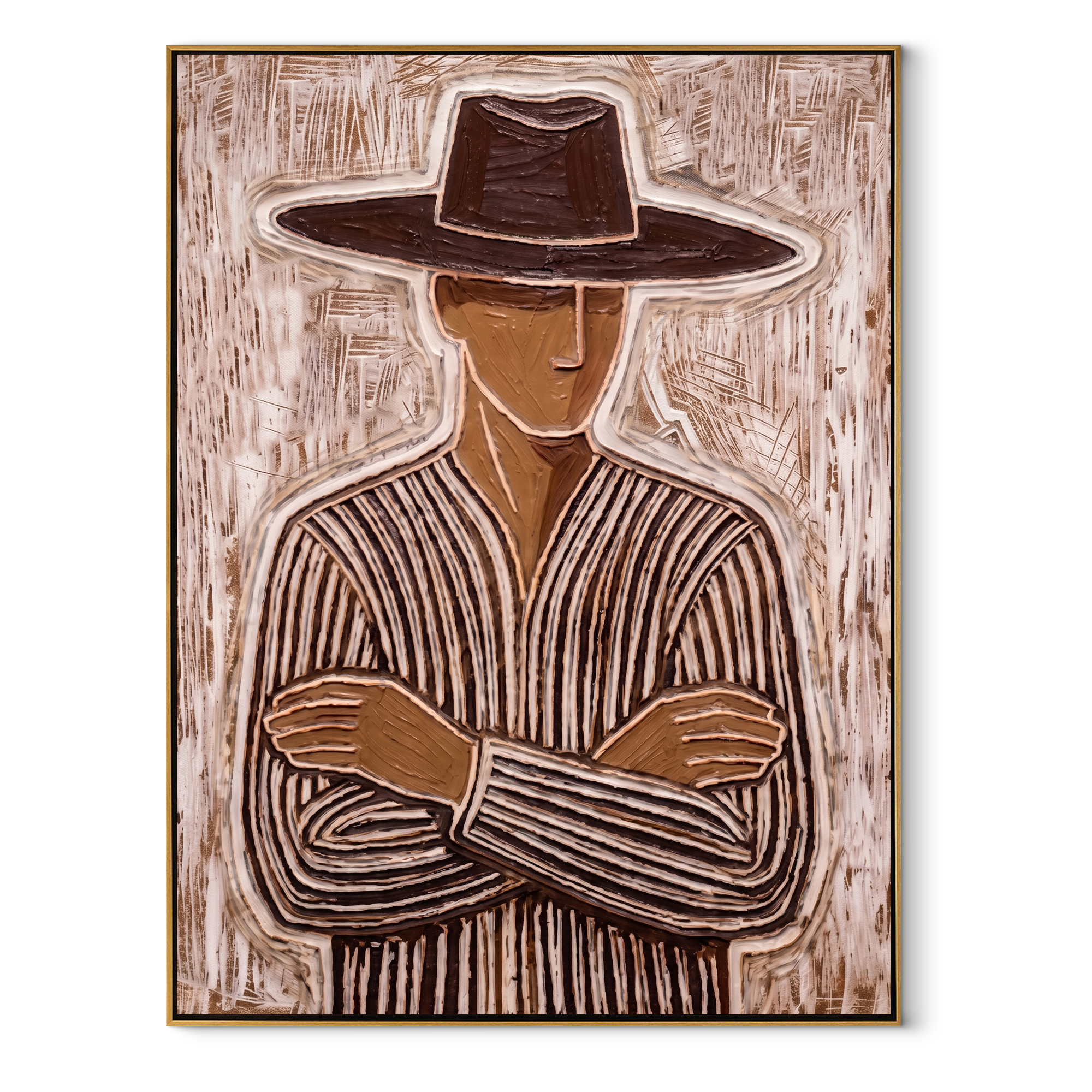 Earth Lines Hold Ground abstract figurative textured painting, vertical canvas artwork