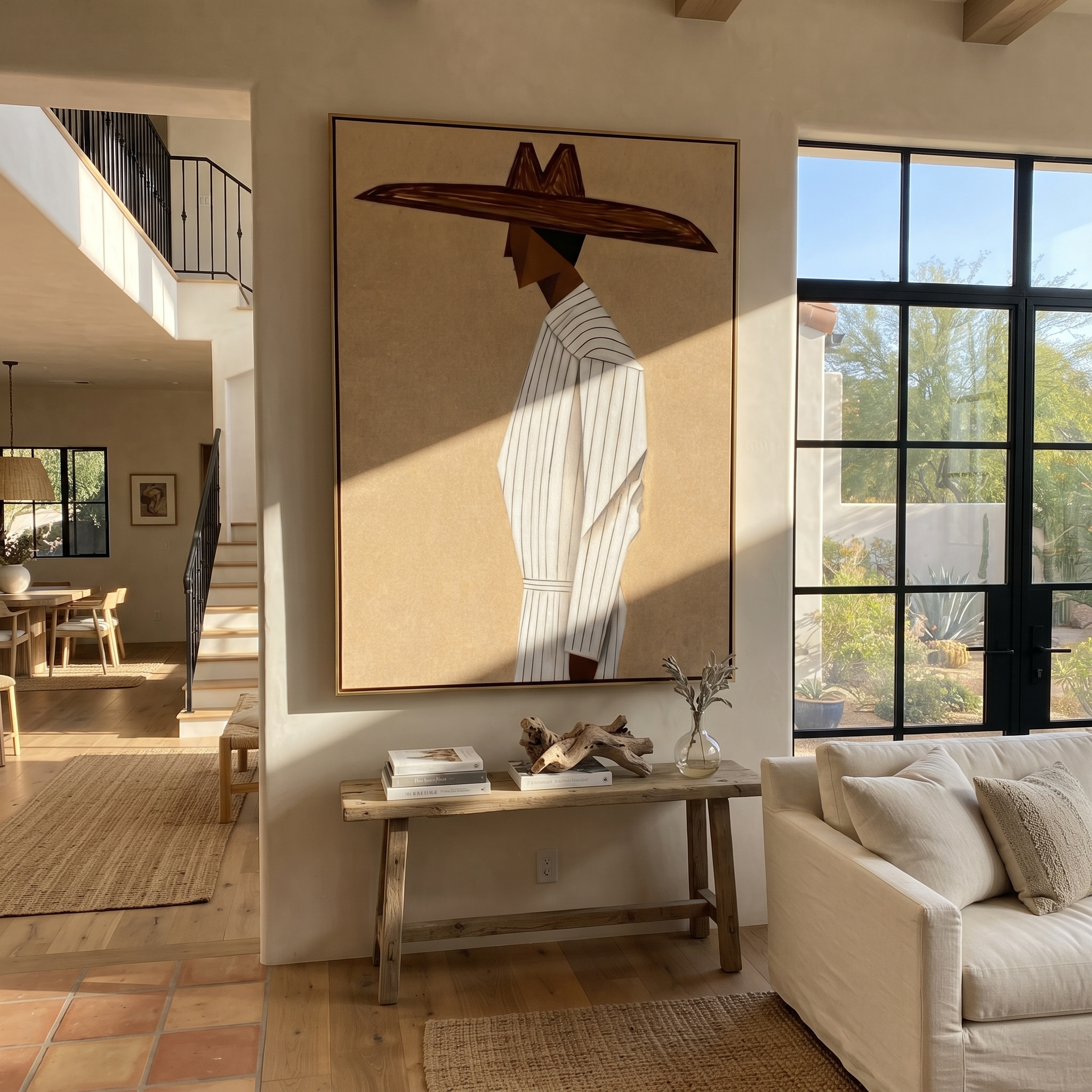 Pale Stripes Turn Away displayed in a warm contemporary interior