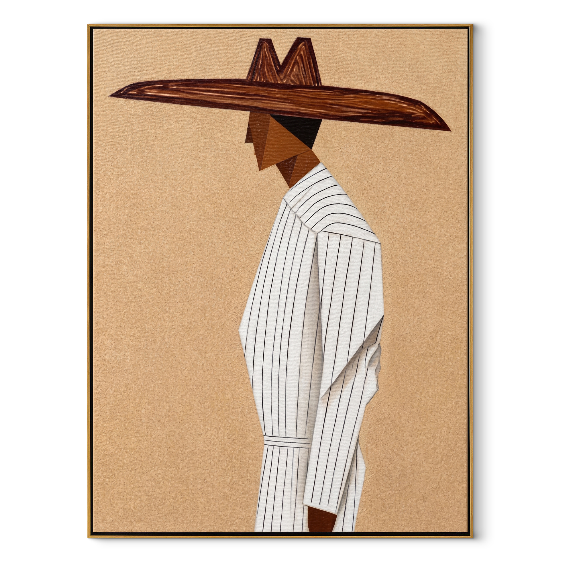 Pale Stripes Turn Away abstract figurative textured painting, vertical canvas artwork