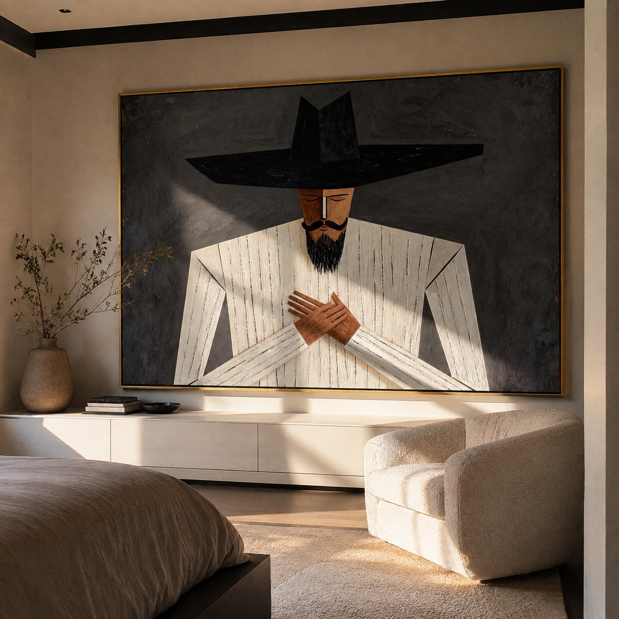 Black Brim Guards Ivory presented above a contemporary console