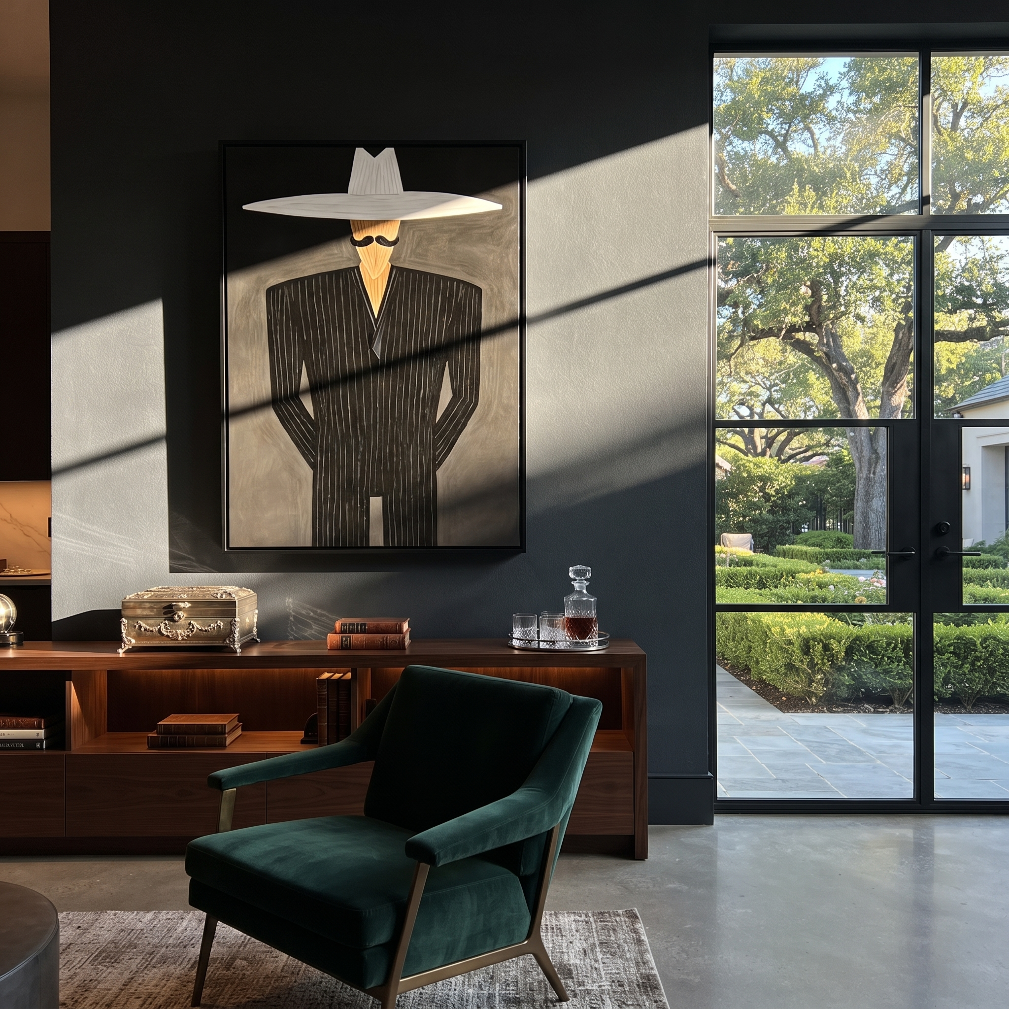 Yellow Stripes Hold Forest presented above a contemporary console