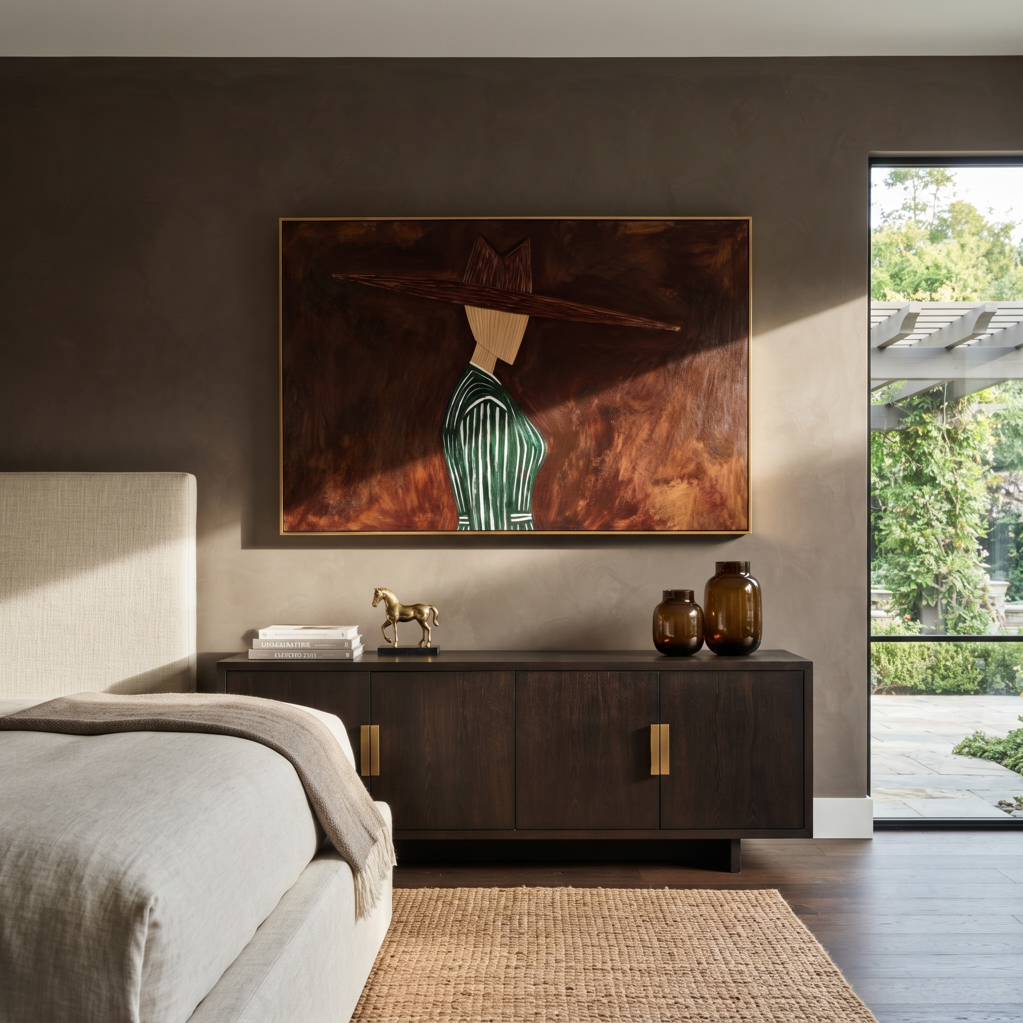 Green Pinstripes Face Shadow displayed as a modern room focal point