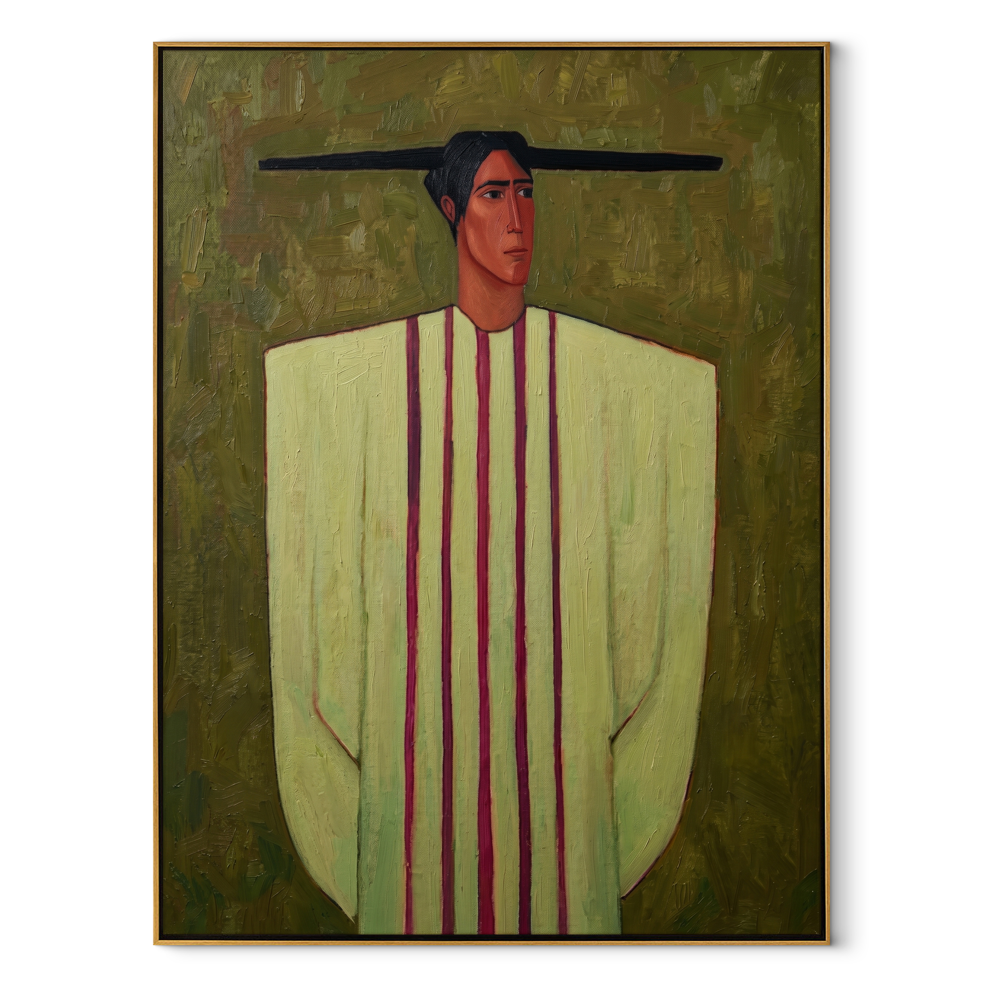 Gold Stripes Stand Alone abstract figurative textured painting, vertical canvas artwork