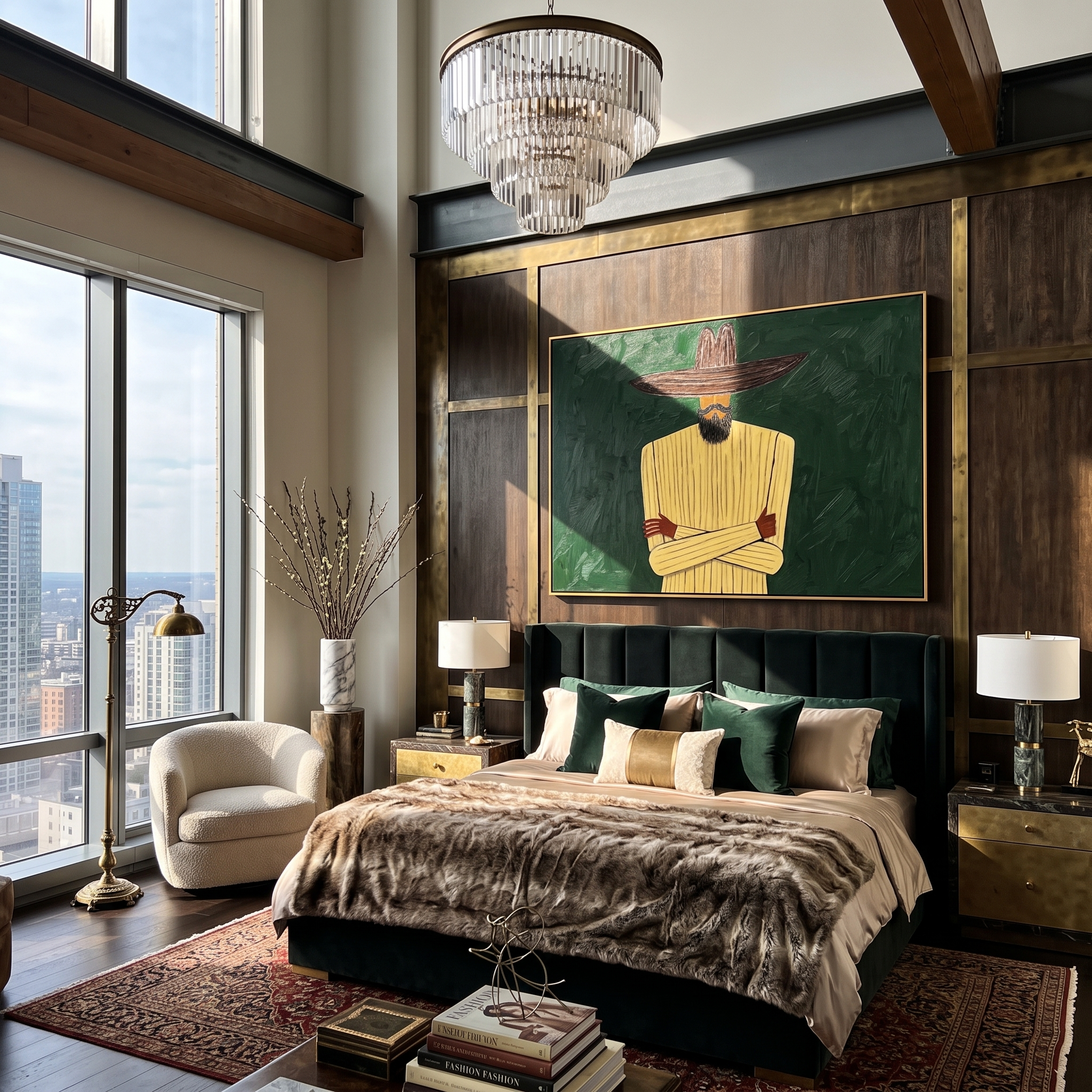 Scarlet Lines Raise Questions styled with neutral modern furnishings