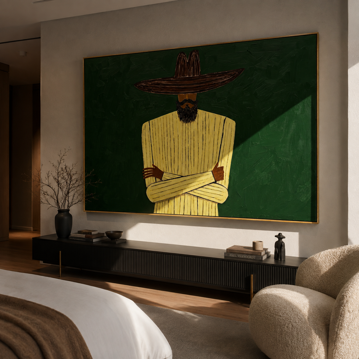 Scarlet Lines Raise Questions styled in a layered residential interior