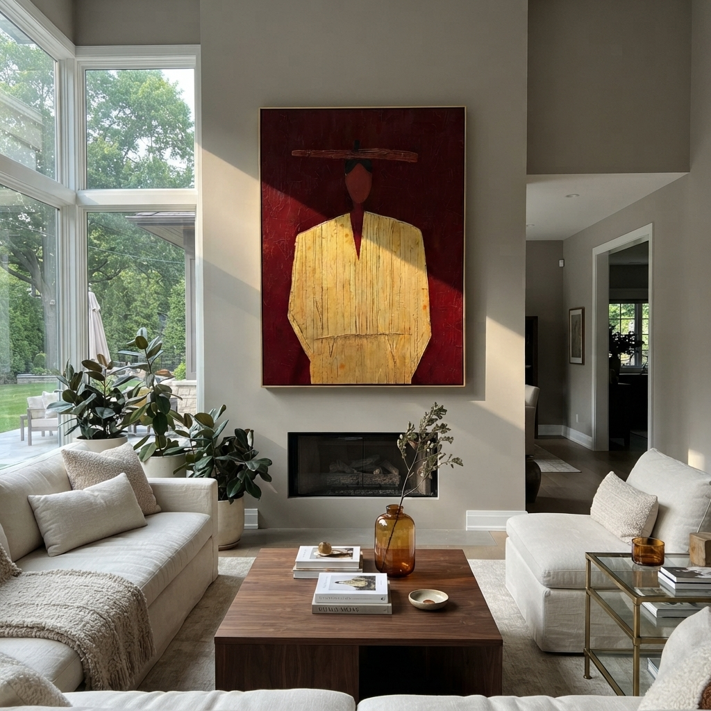 Red Brim Floats Quietly displayed in a warm contemporary interior